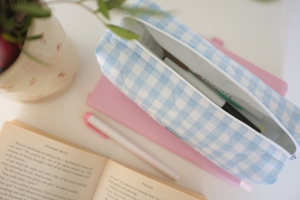Pencil case light blue gingham