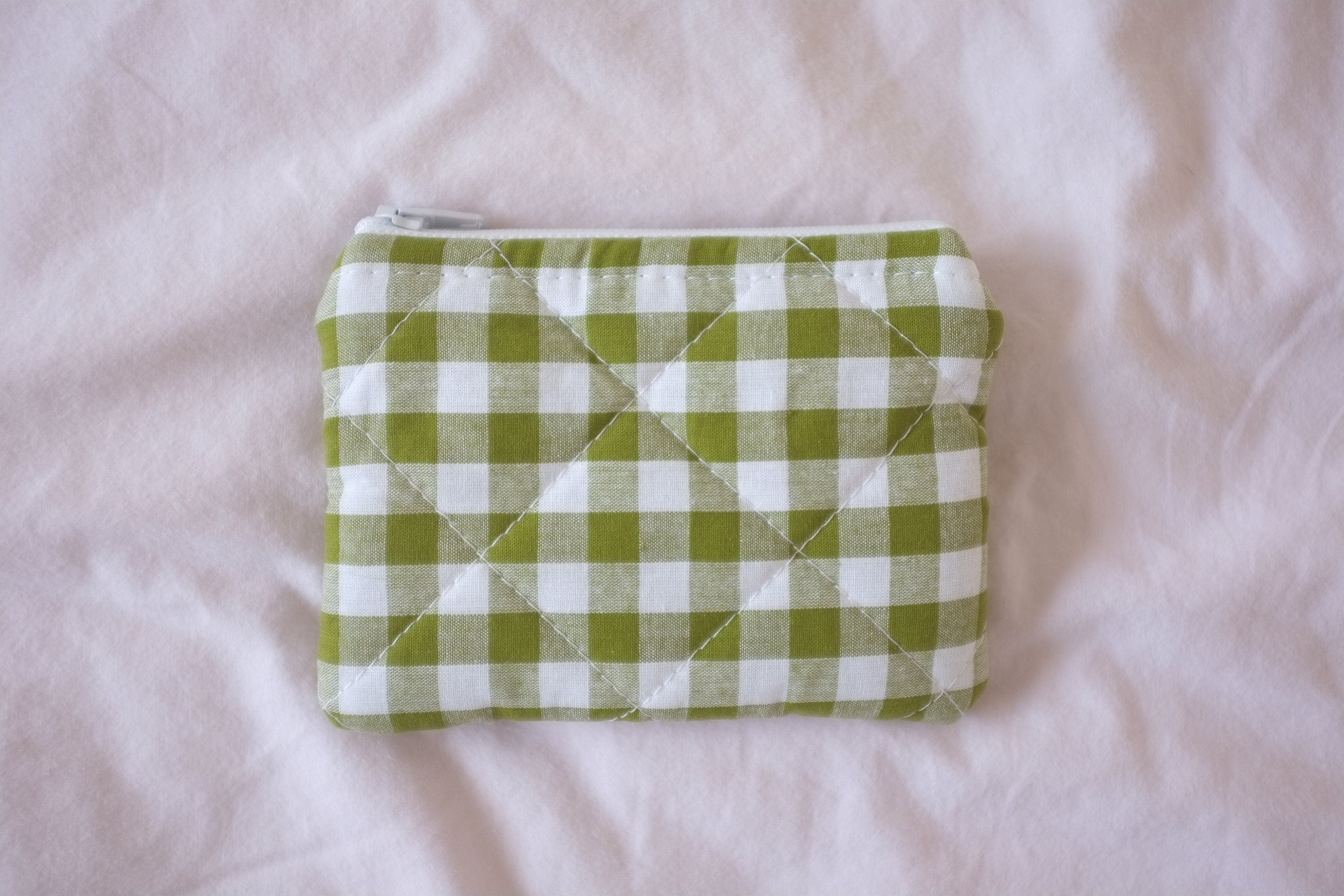 Coin purse olive green gingham