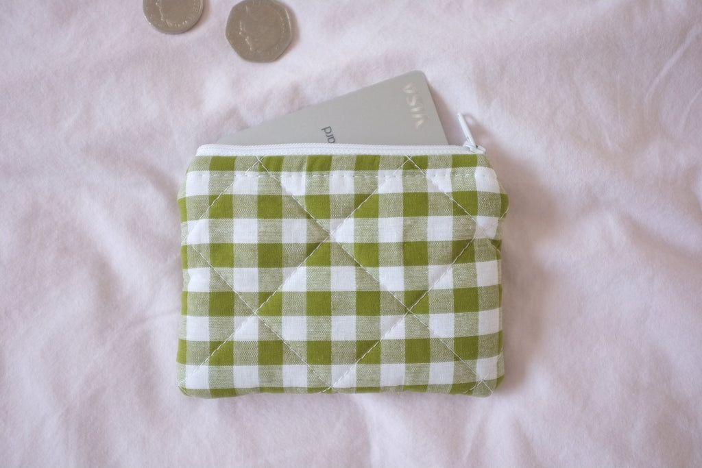 Coin purse olive green gingham
