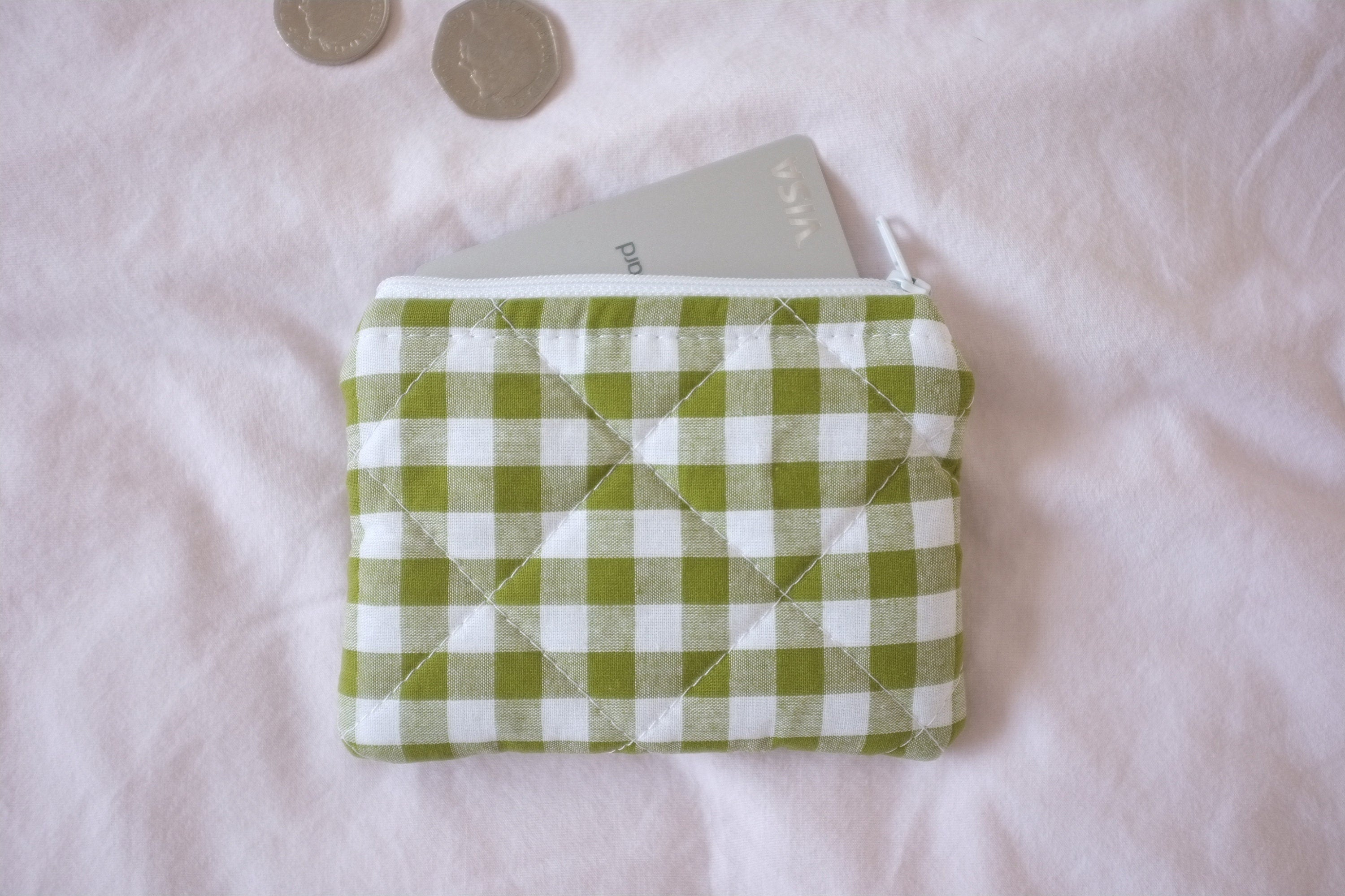 Coin purse olive green gingham