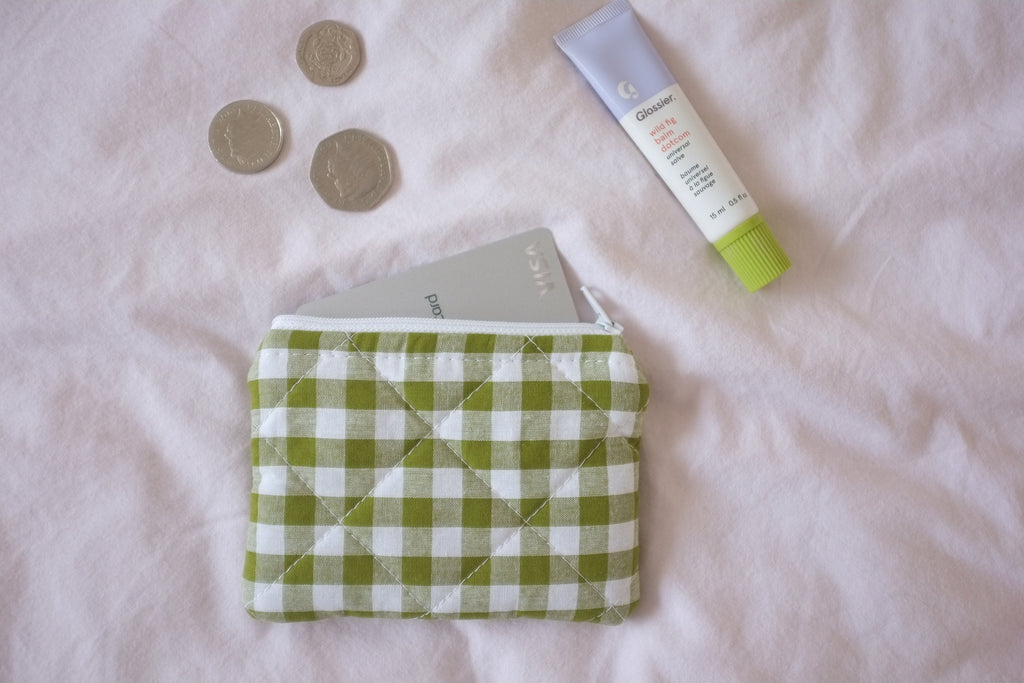Coin purse olive green gingham