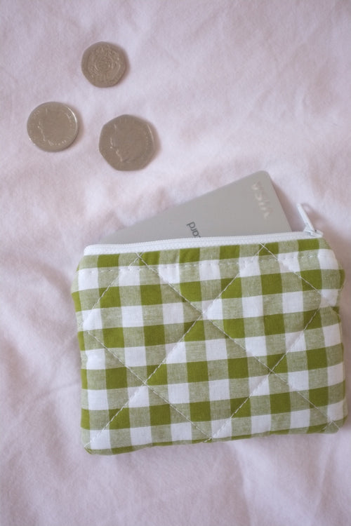Coin purse olive green gingham