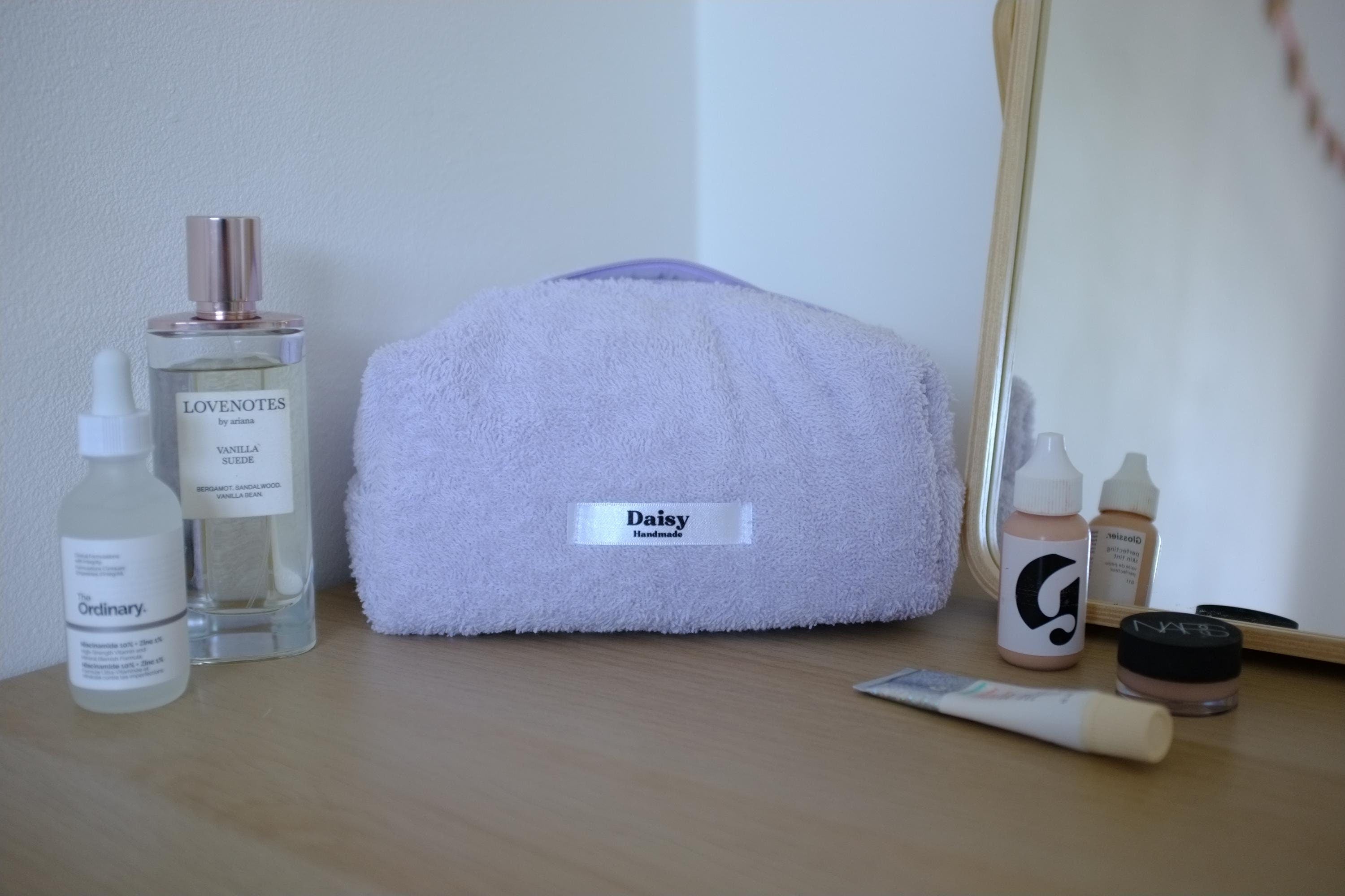 Makeup bag purple terry
