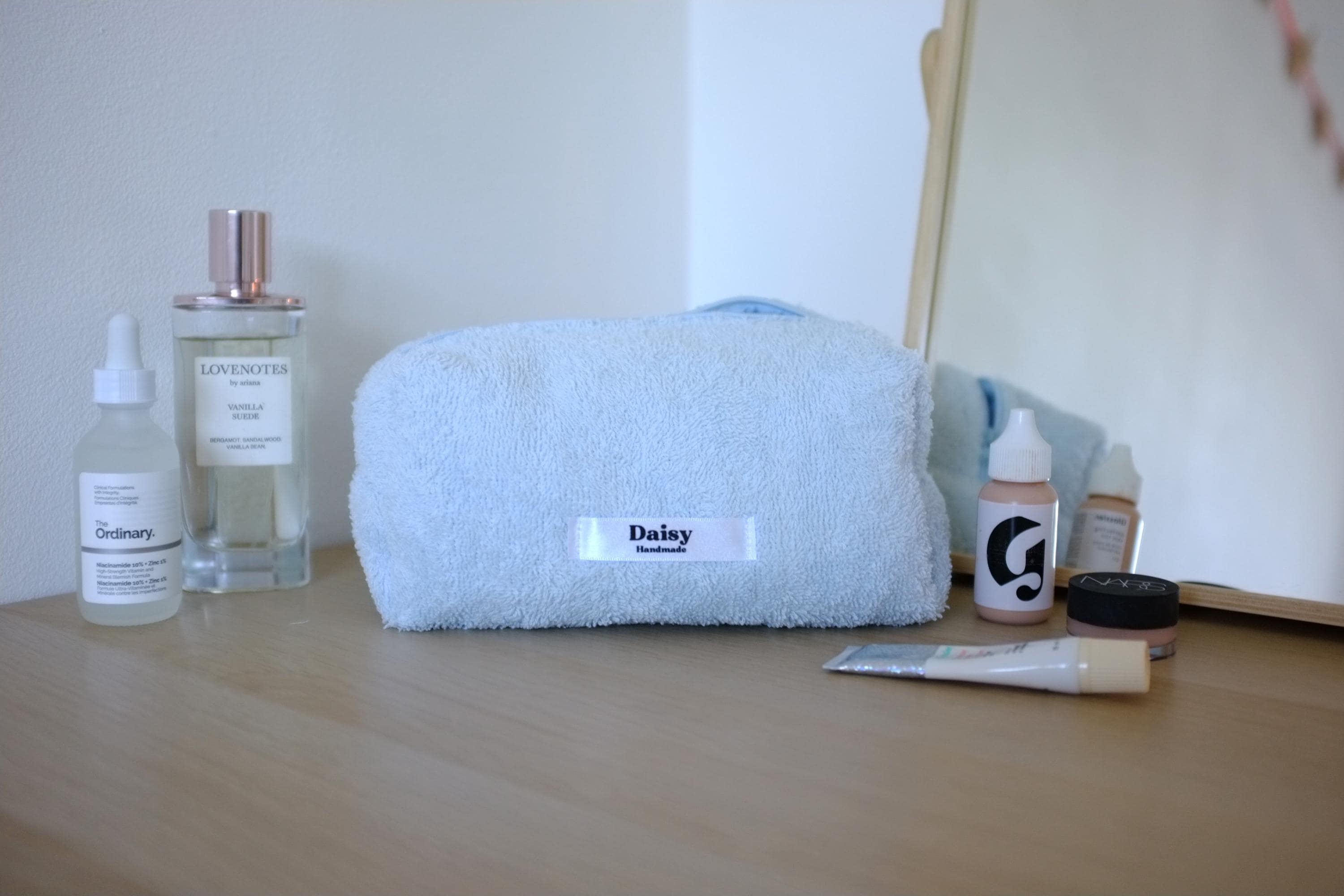 Makeup bag light blue terry