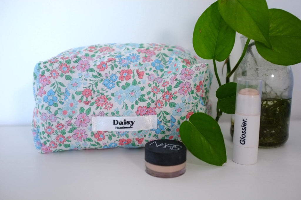 Makeup bag blue pink floral