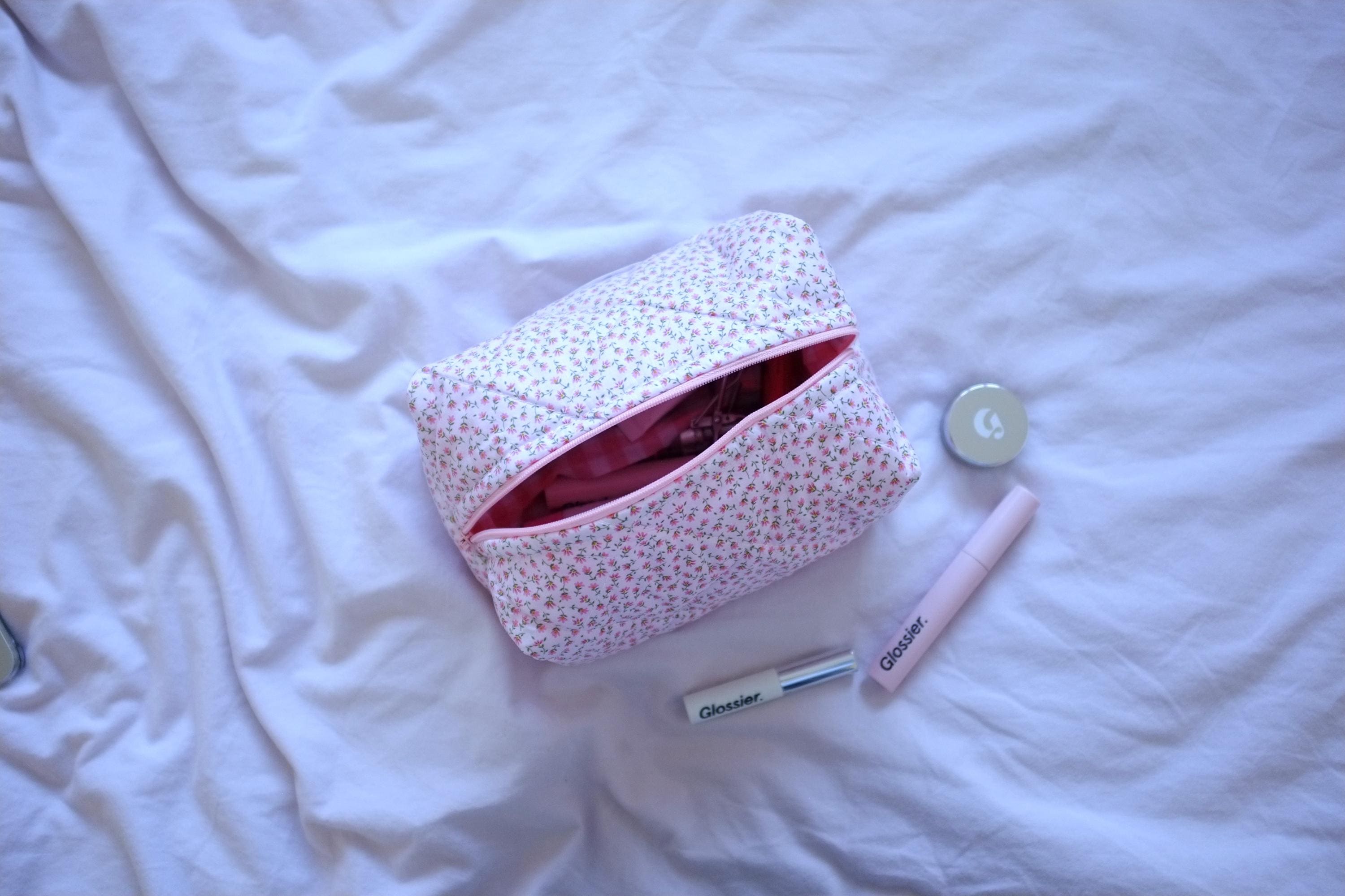 Makeup bag pink tiny floral