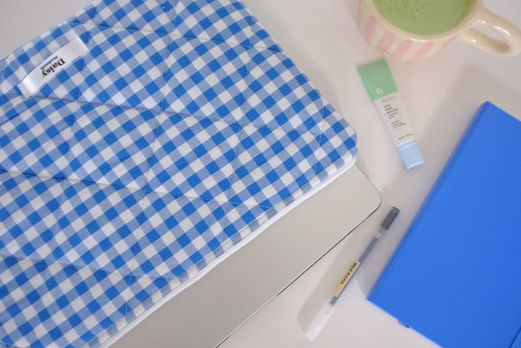 Laptop sleeve royal blue gingham