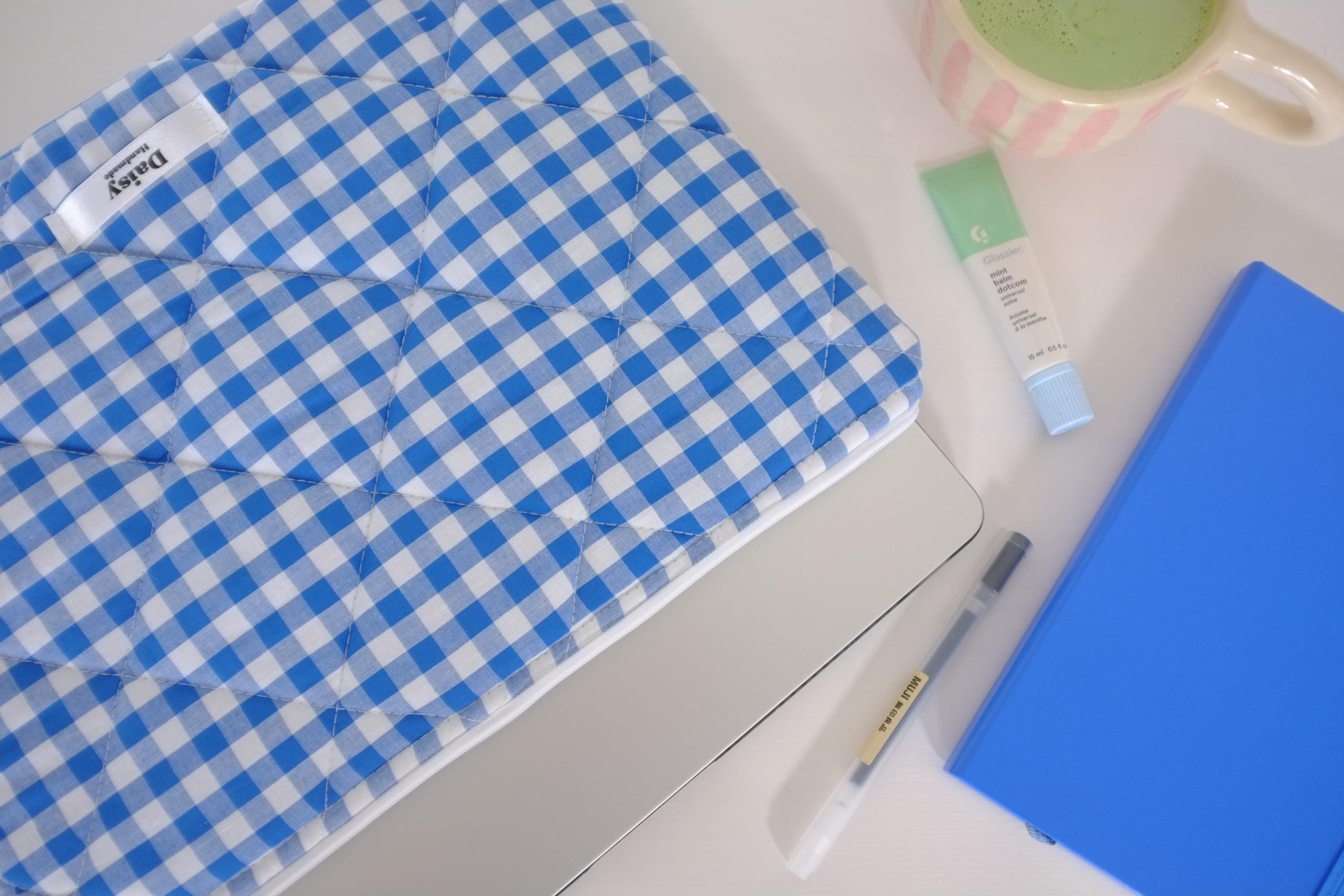 Laptop sleeve royal blue gingham