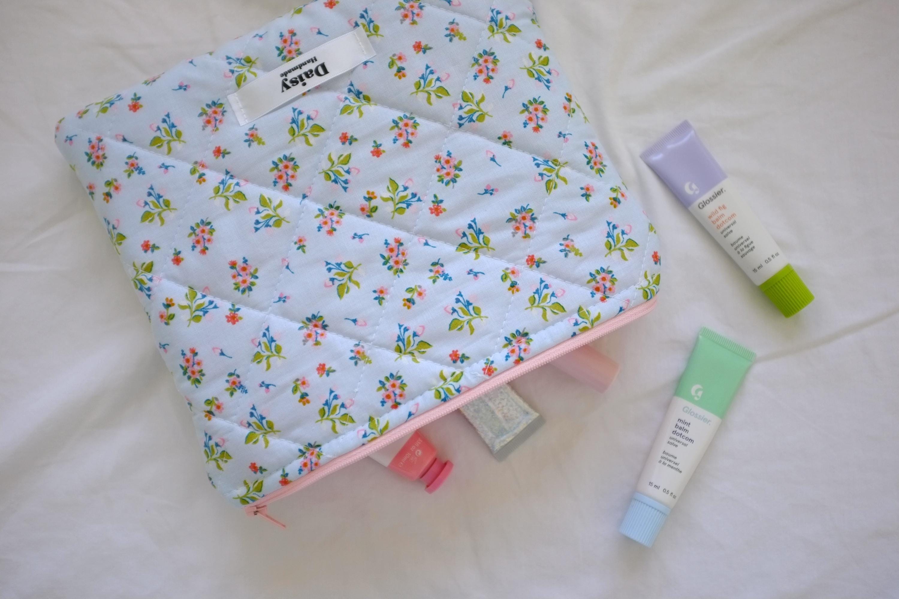 Flat makeup bag blue spring floral