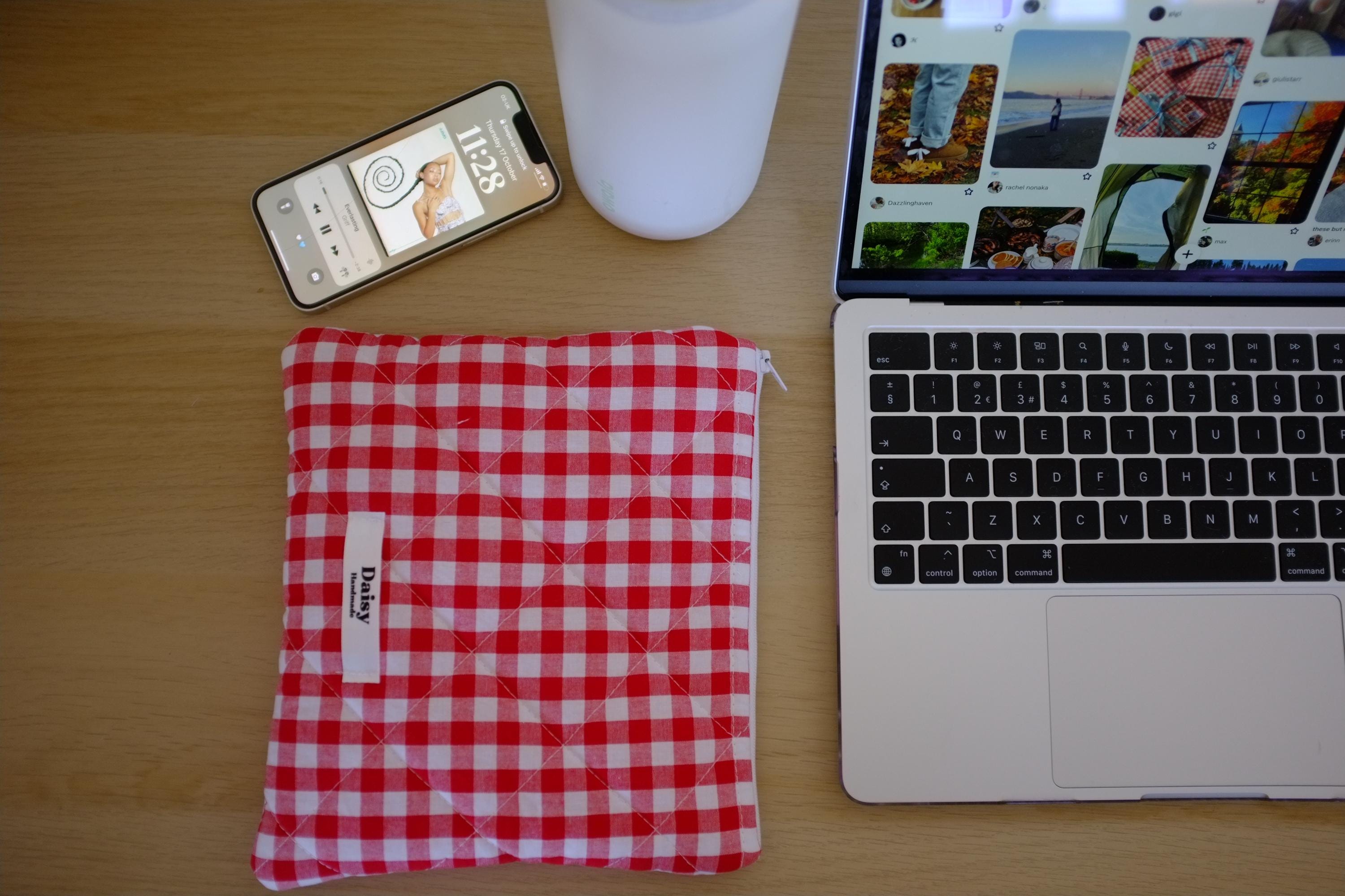 Flat makeup bag red gingham