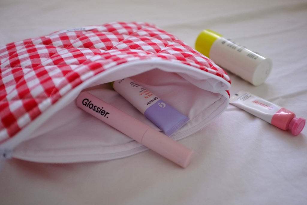 Flat makeup bag red gingham