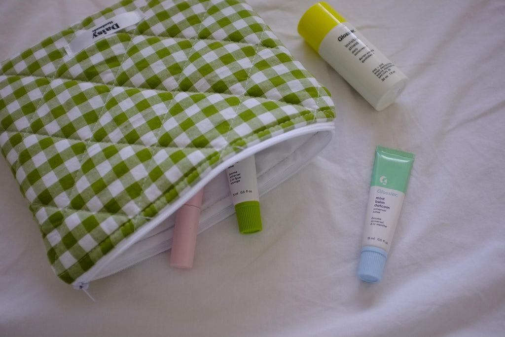 Flat makeup bag olive green gingham