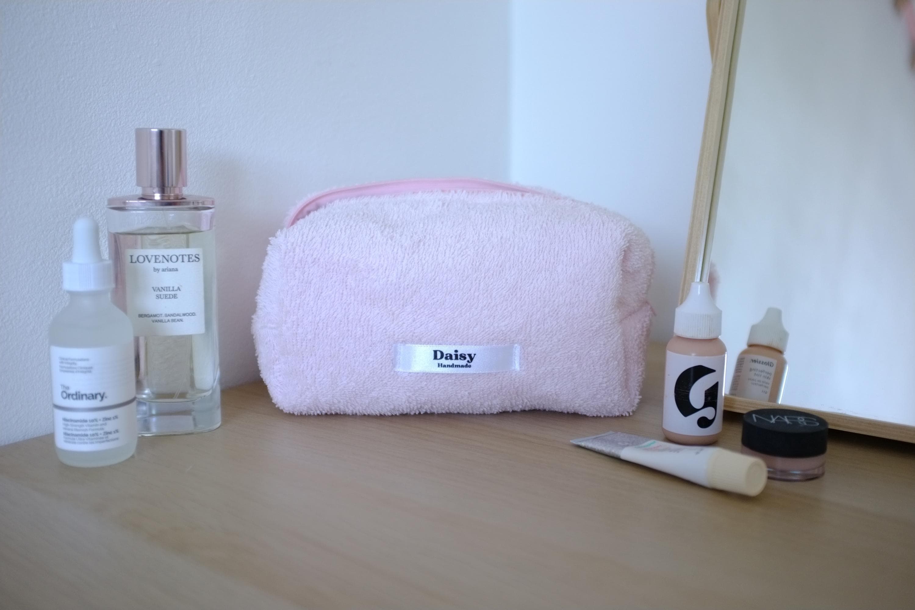 Makeup bag pink terry