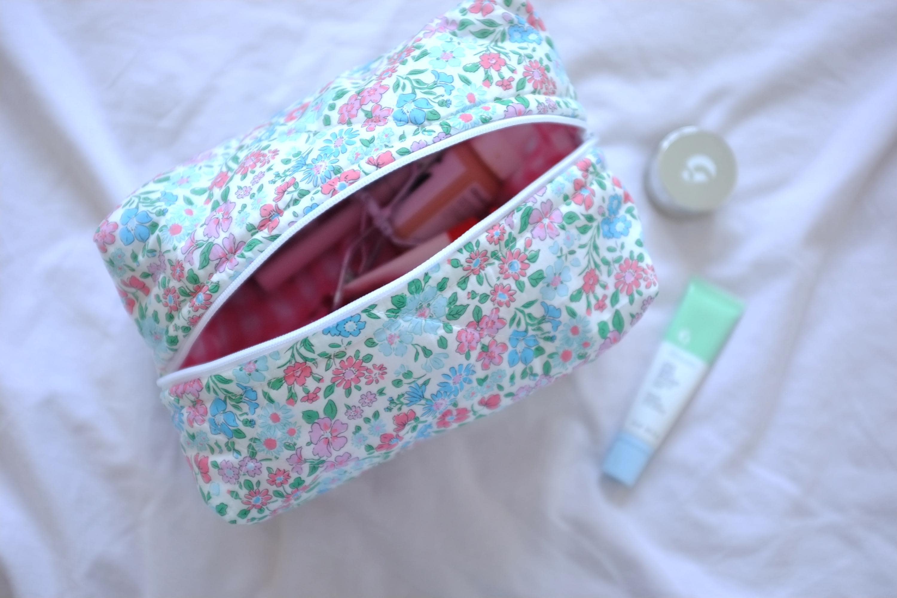 Makeup bag blue pink floral