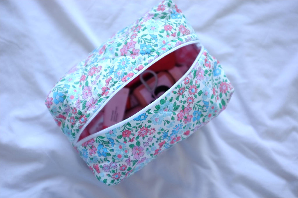 Makeup bag blue pink floral
