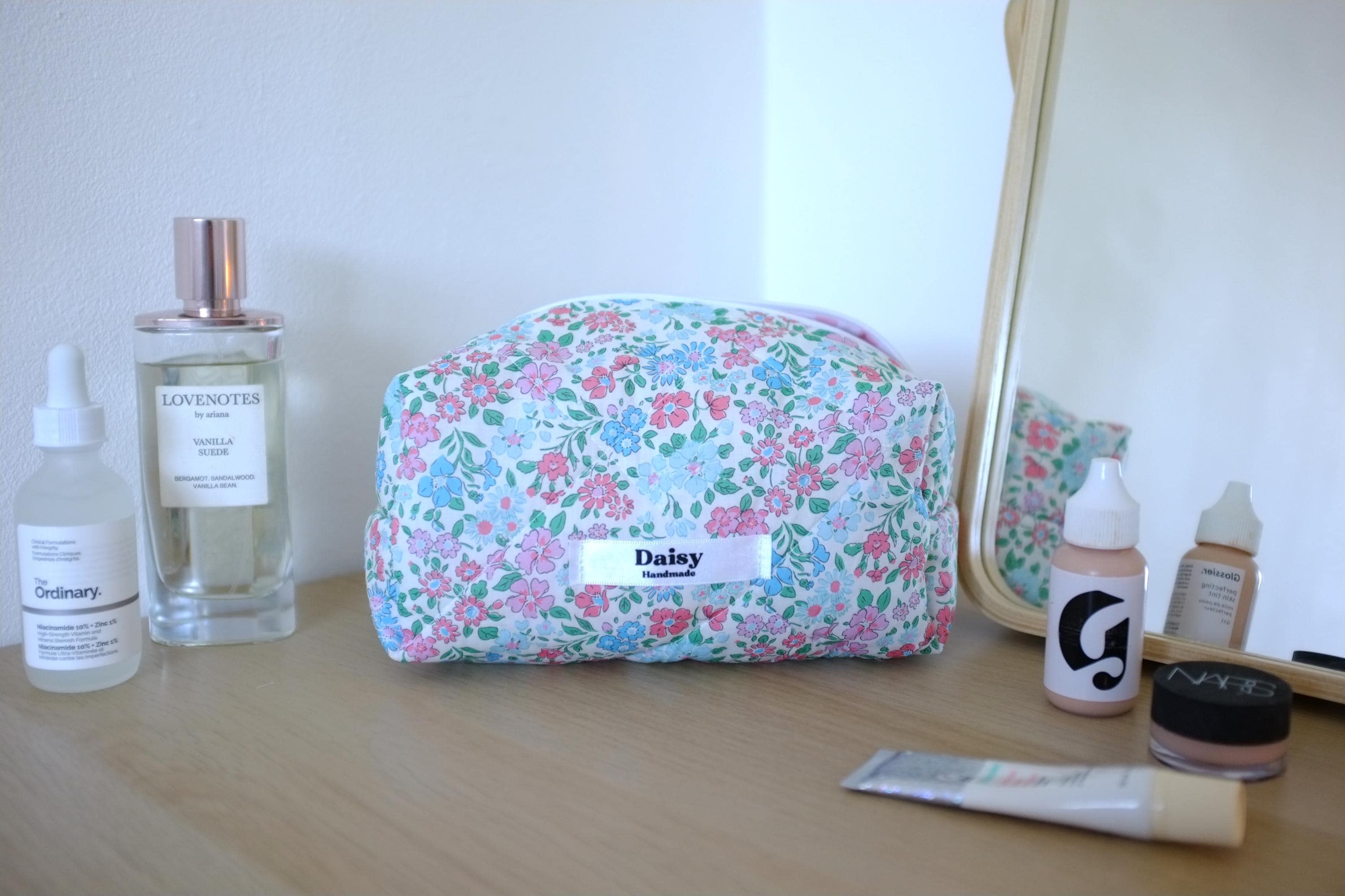 Makeup bag blue pink floral