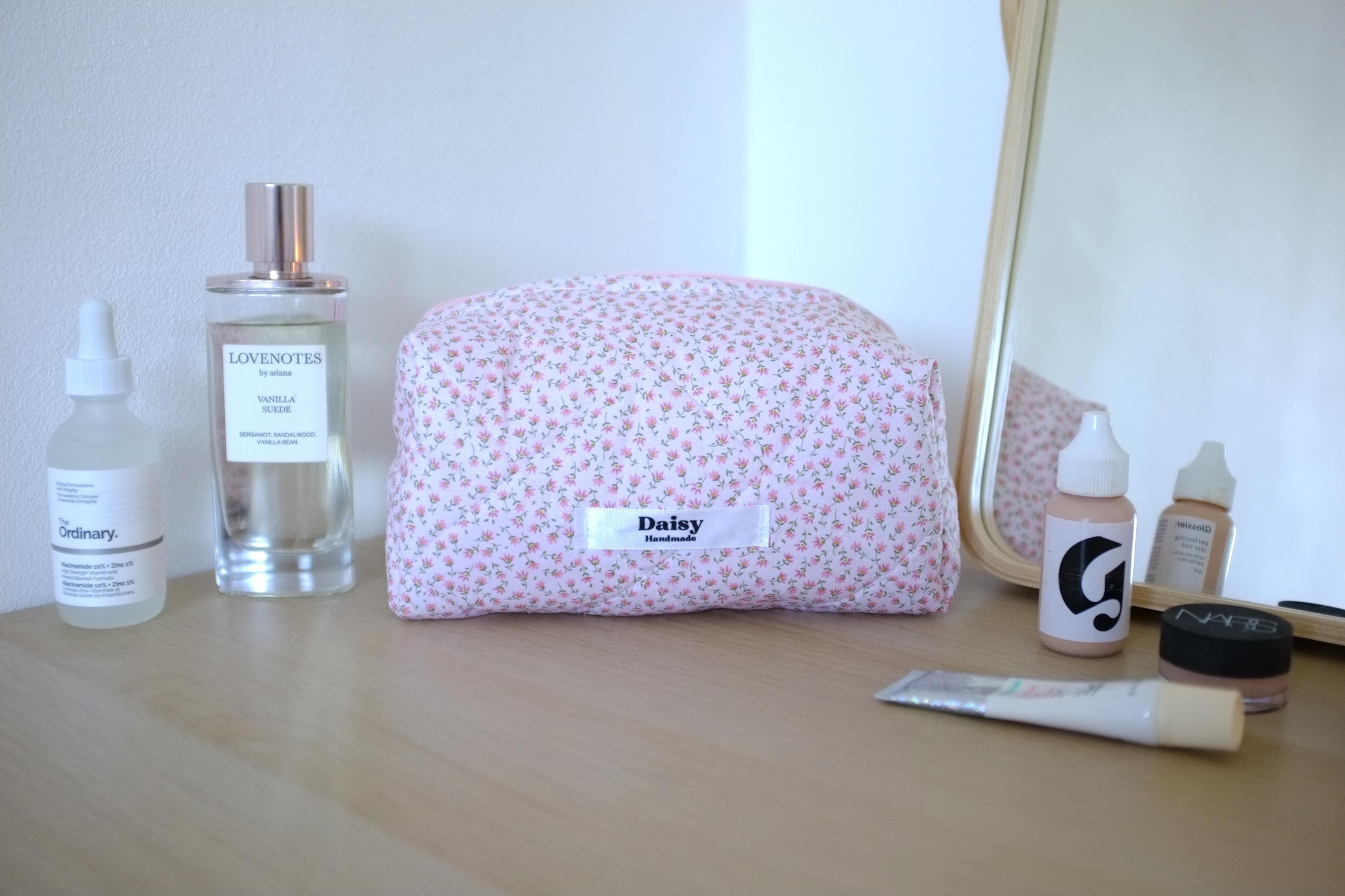Makeup bag pink tiny floral