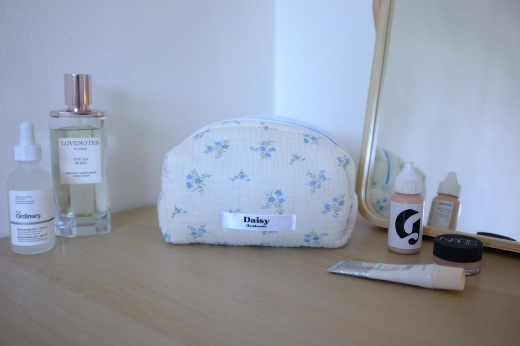 Makeup bag cornflower blue floral