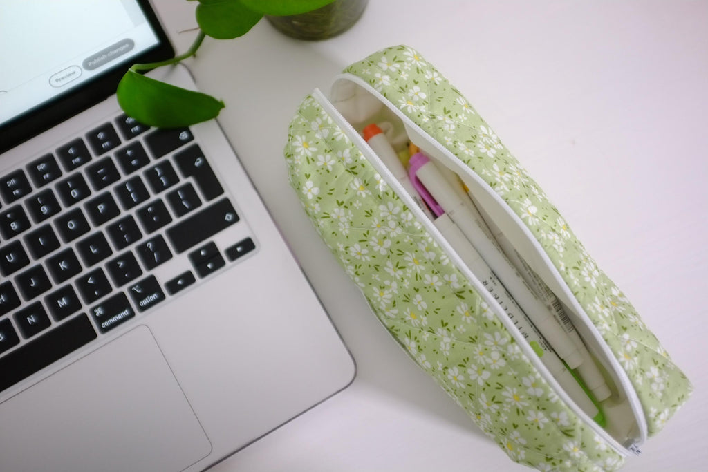 Pencil case green meadow floral