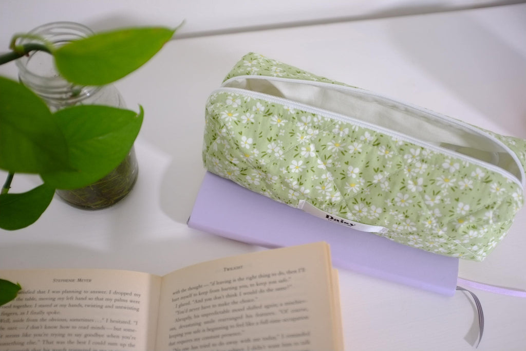 Pencil case green meadow floral