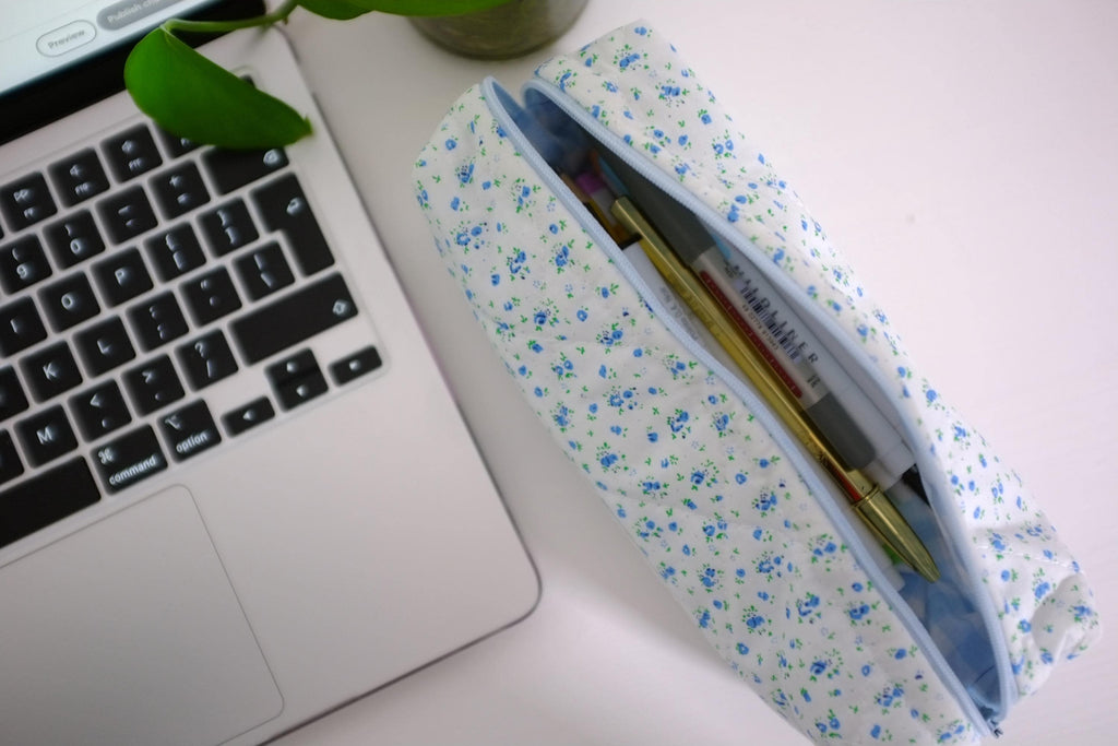 Pencil case light blue gingham