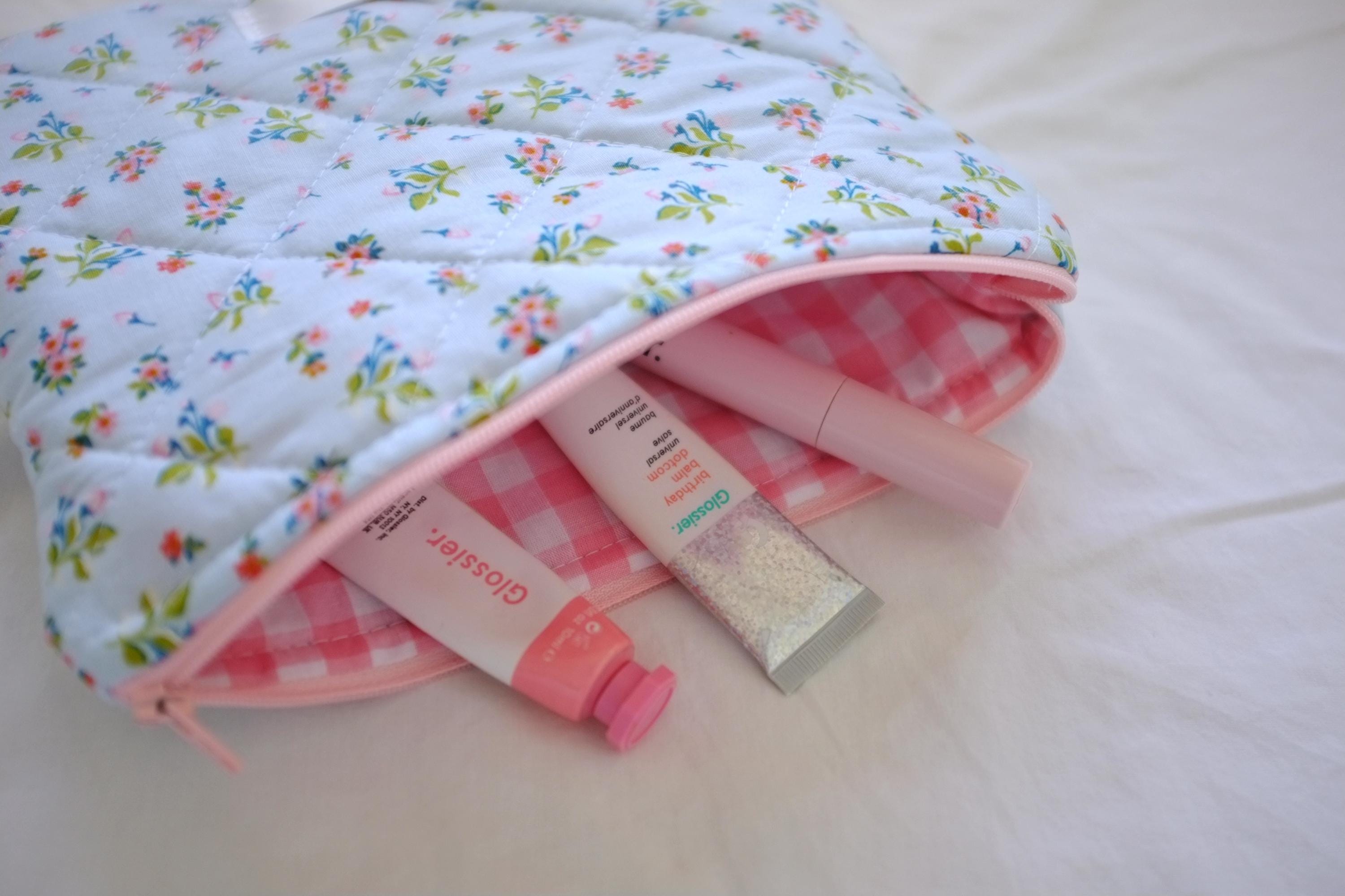 Flat makeup bag blue spring floral