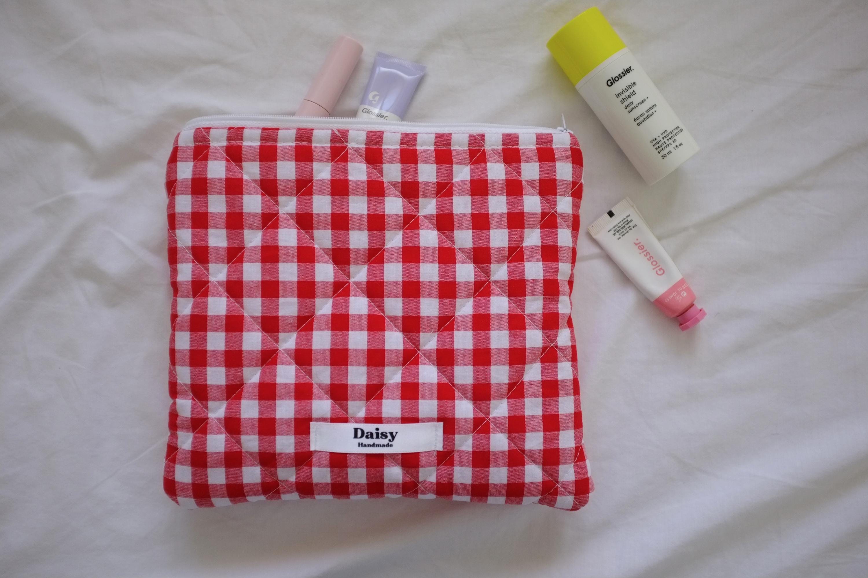 Flat makeup bag red gingham