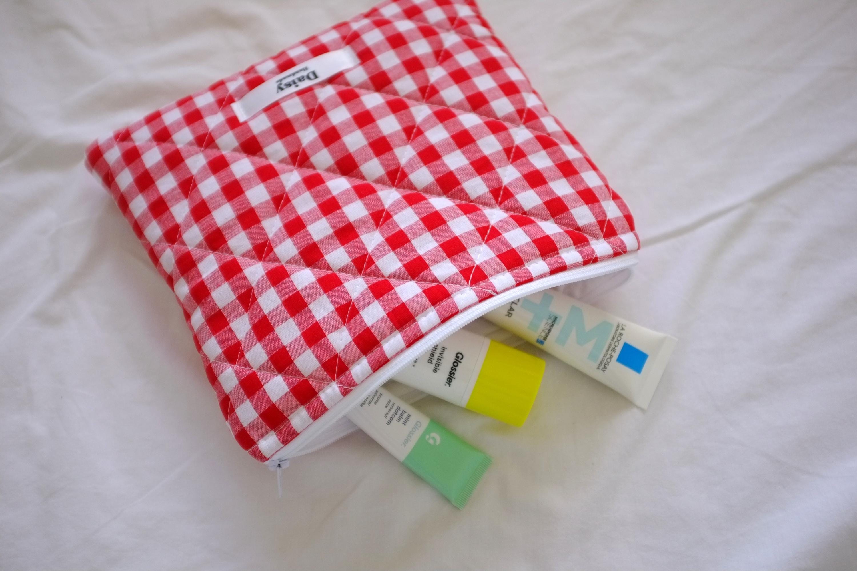 Flat makeup bag red gingham