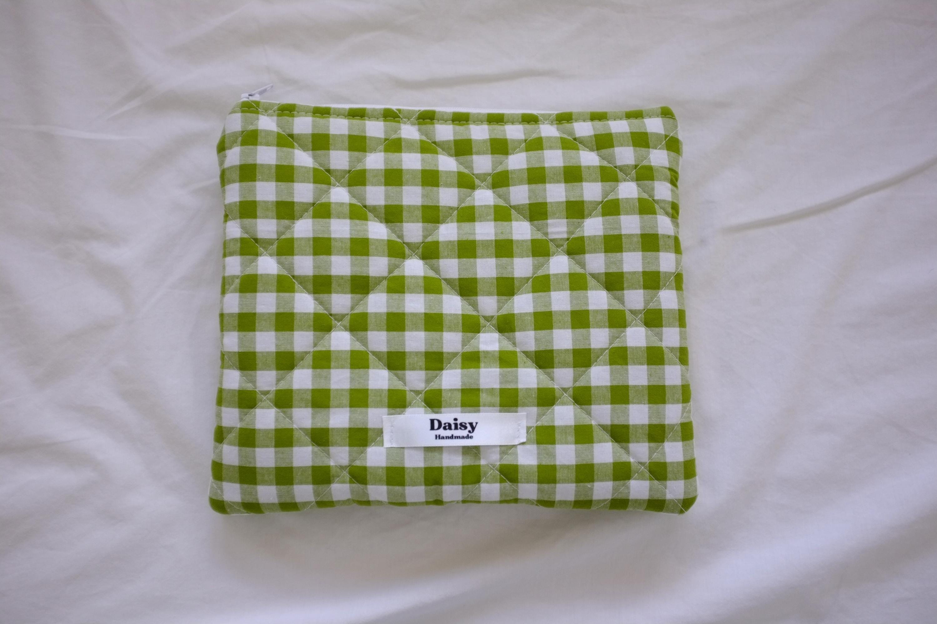 Flat makeup bag olive green gingham