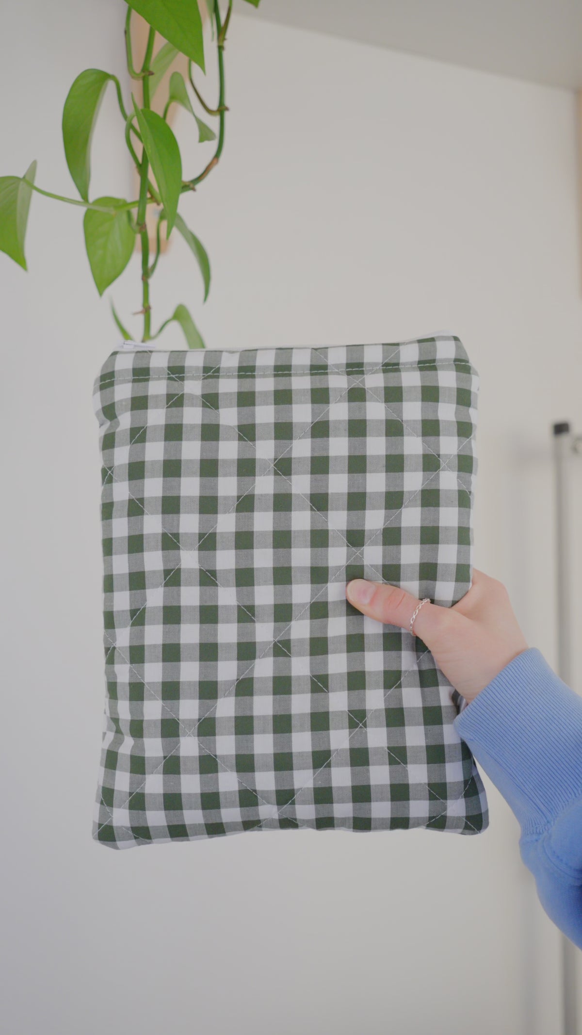 Quilted Forest green gingham book sleeve