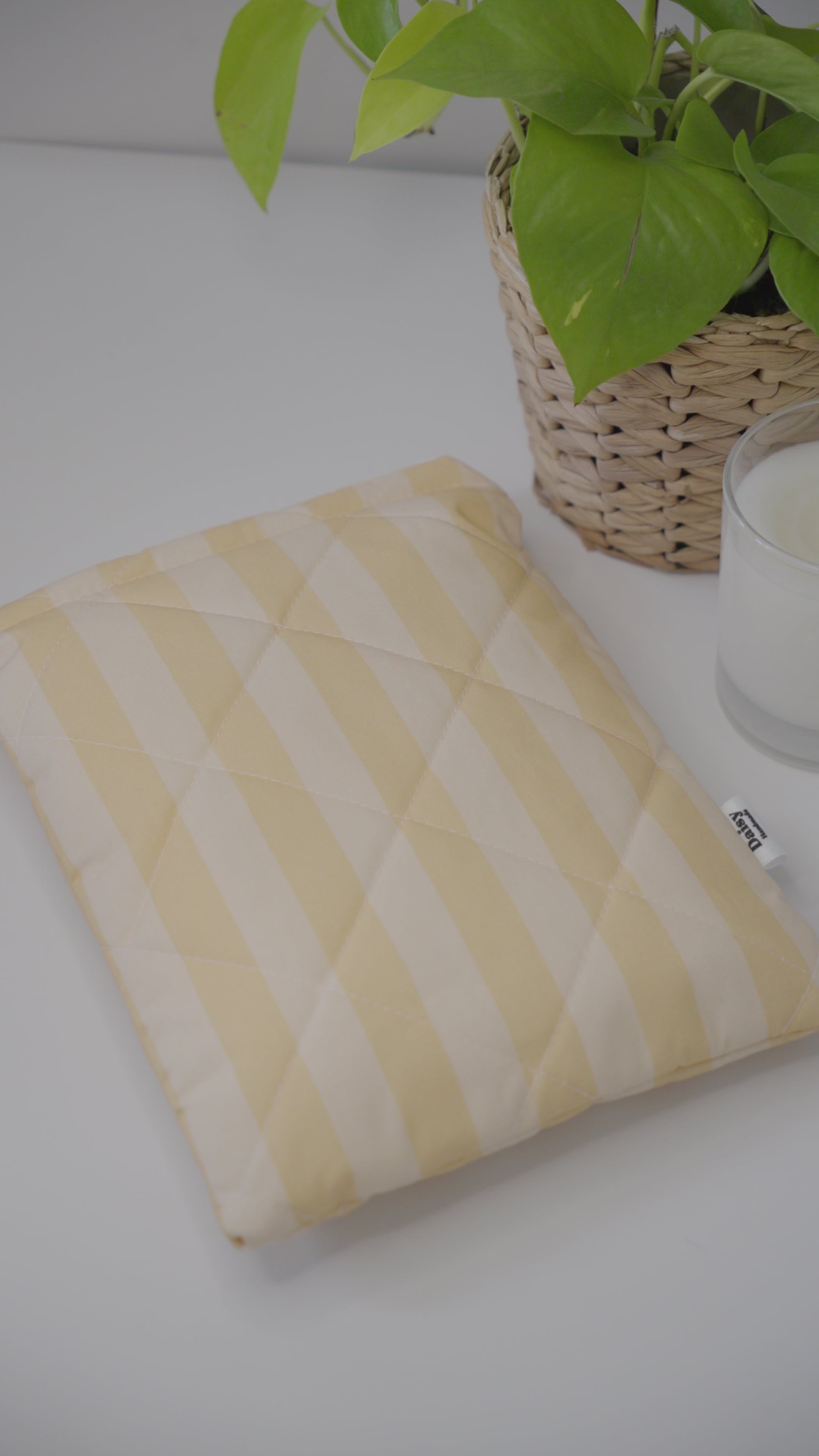 Quilted yellow stripe book sleeve