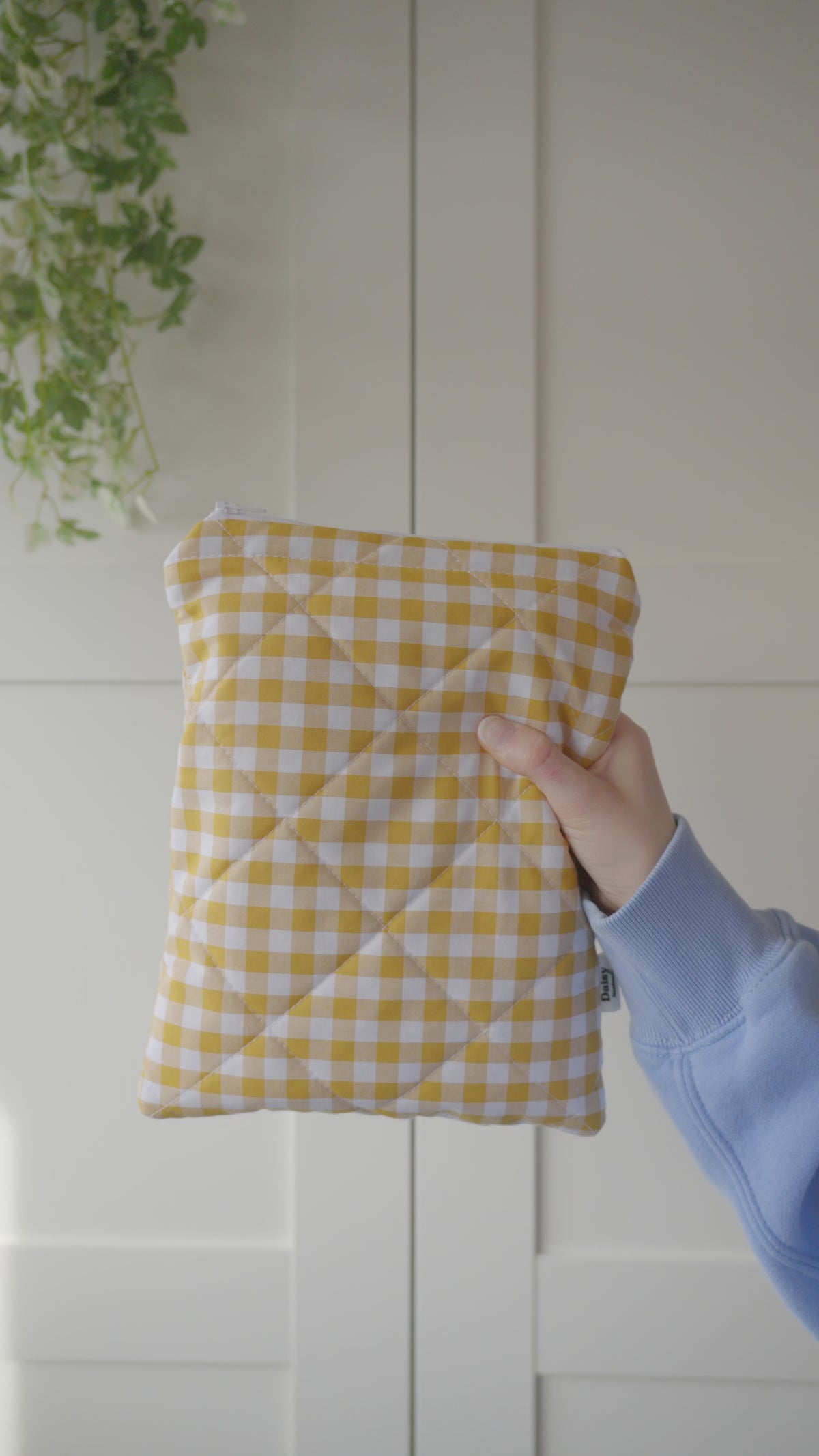 Quilted mustard yellow gingham book sleeve