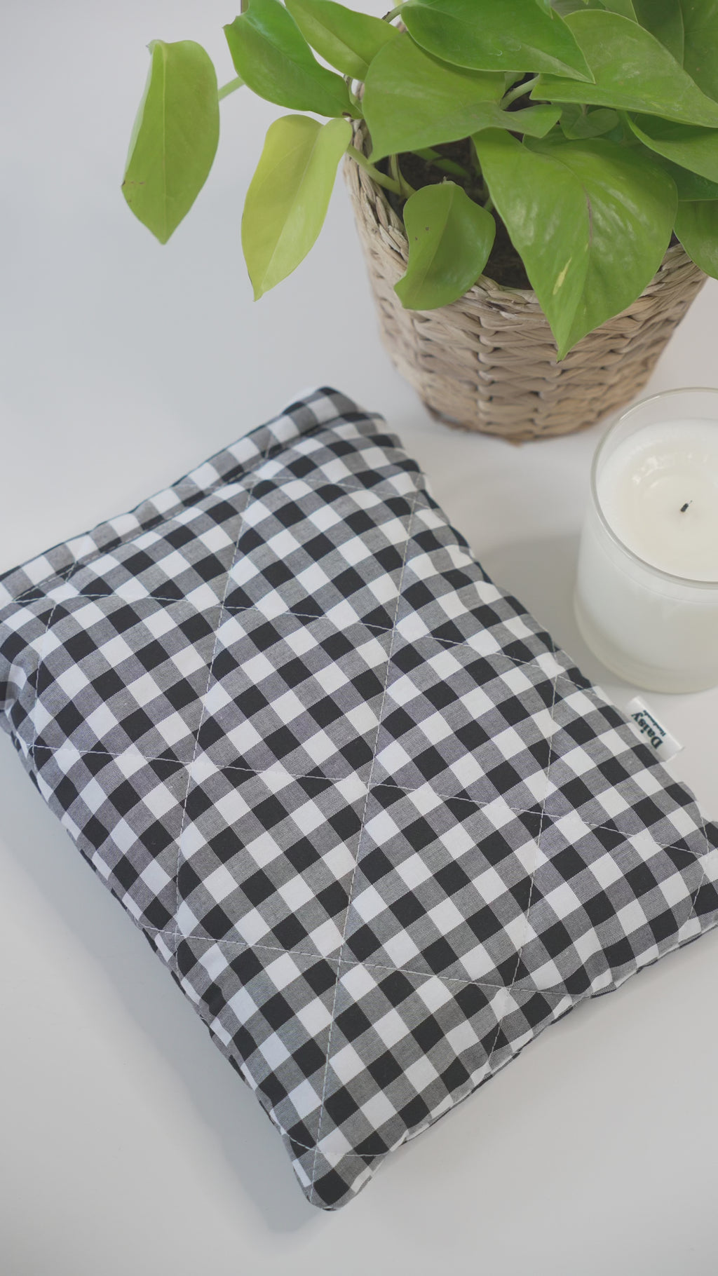 Quilted black gingham book sleeve
