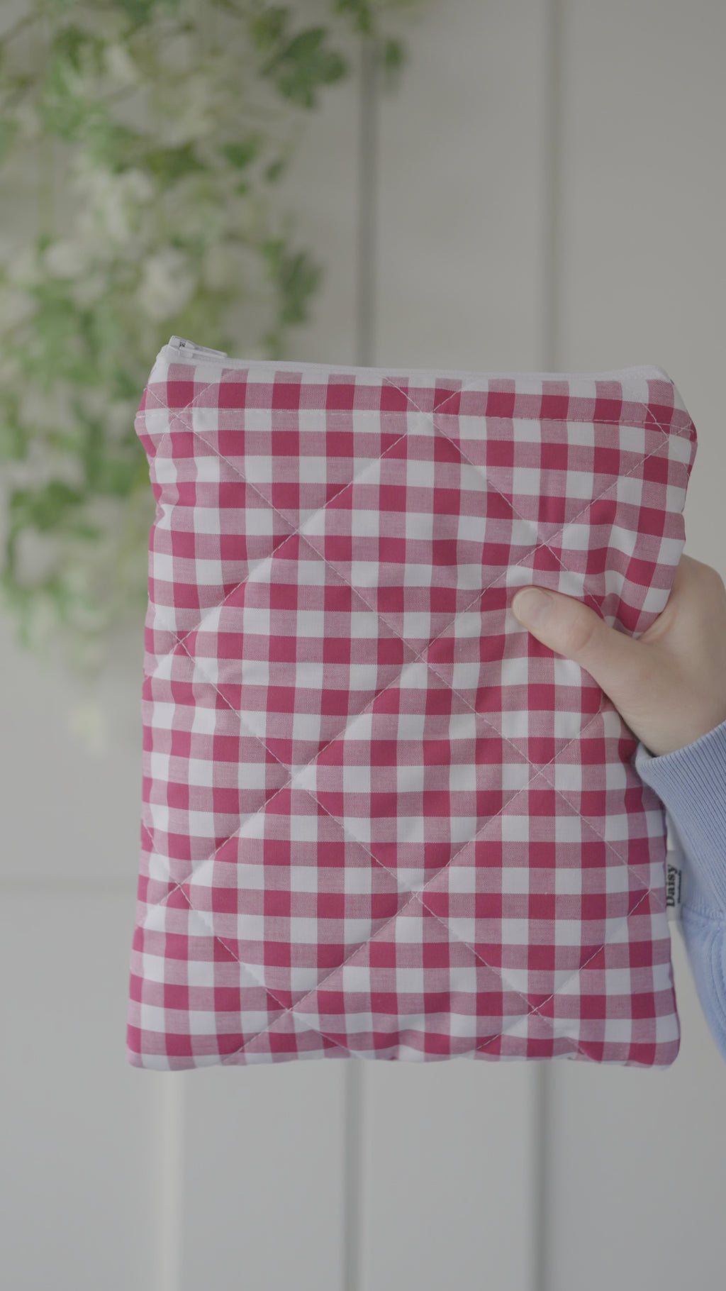 Quilted raspberry pink gingham book sleeve