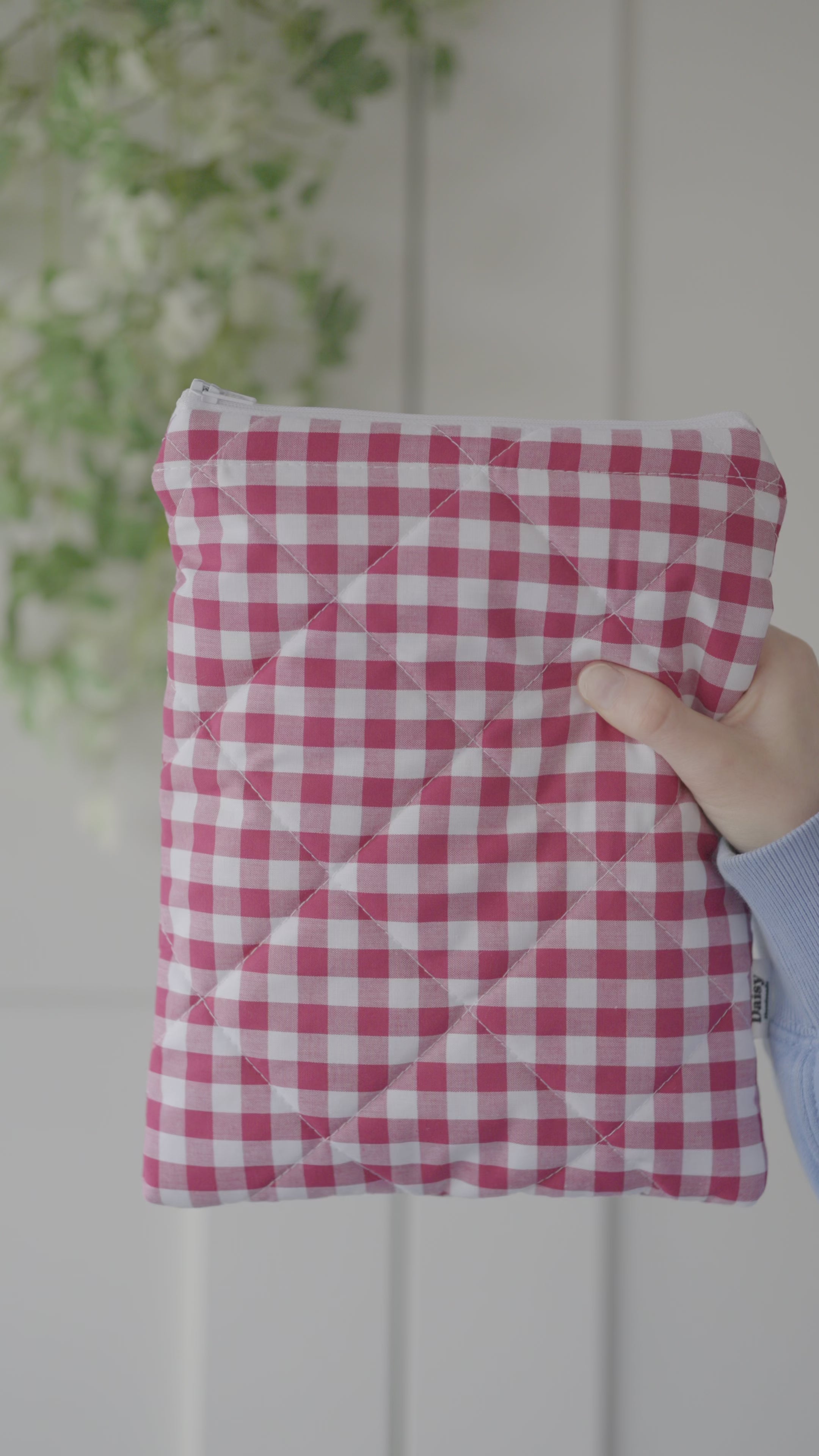 Quilted raspberry pink gingham book sleeve