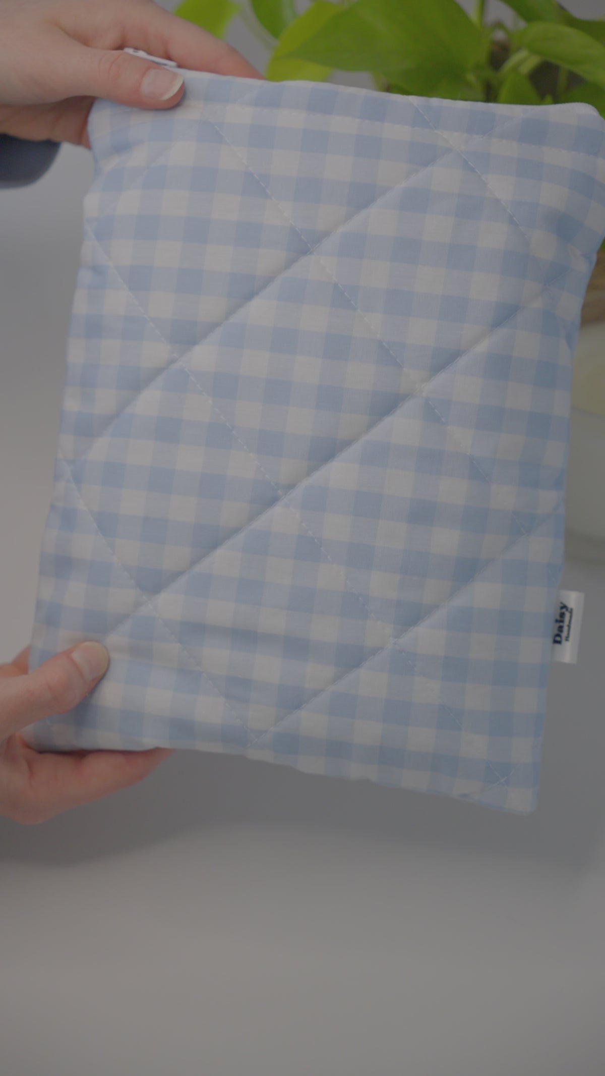 Quilted light blue gingham book sleeve