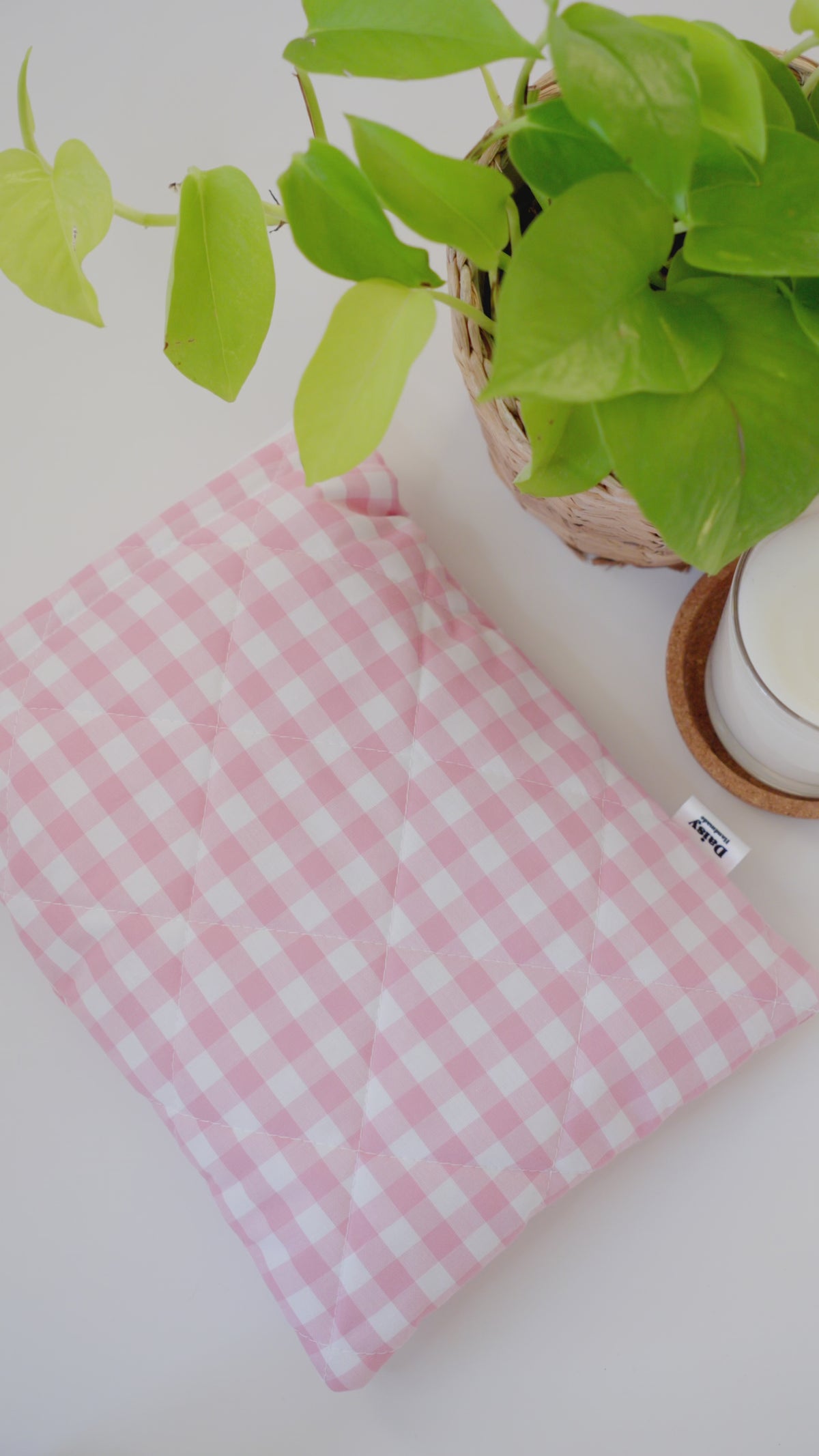 Quilted pink gingham book sleeve