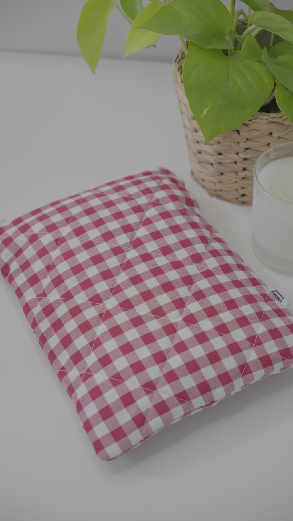 Quilted raspberry pink gingham book sleeve