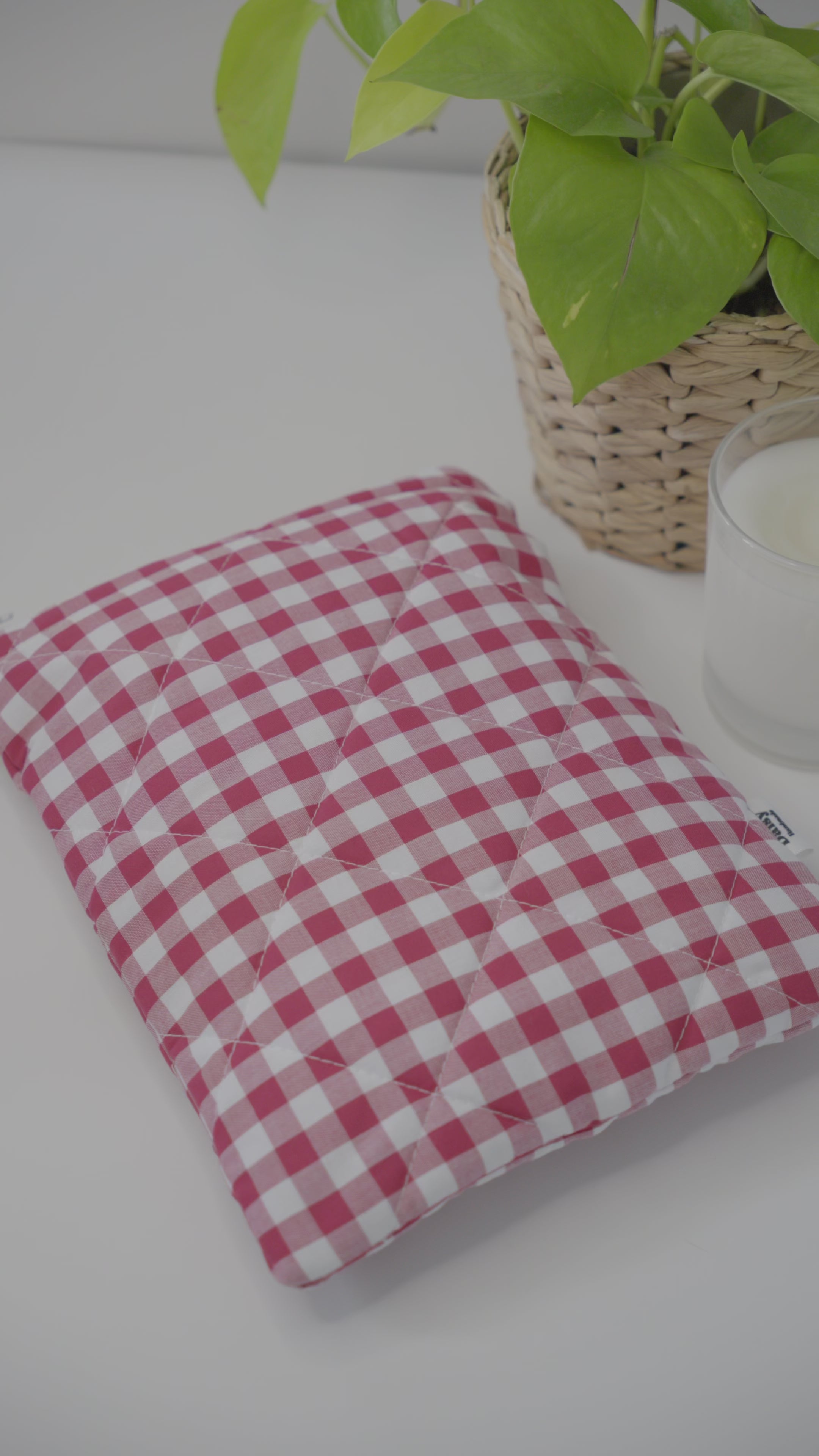 Quilted raspberry pink gingham book sleeve