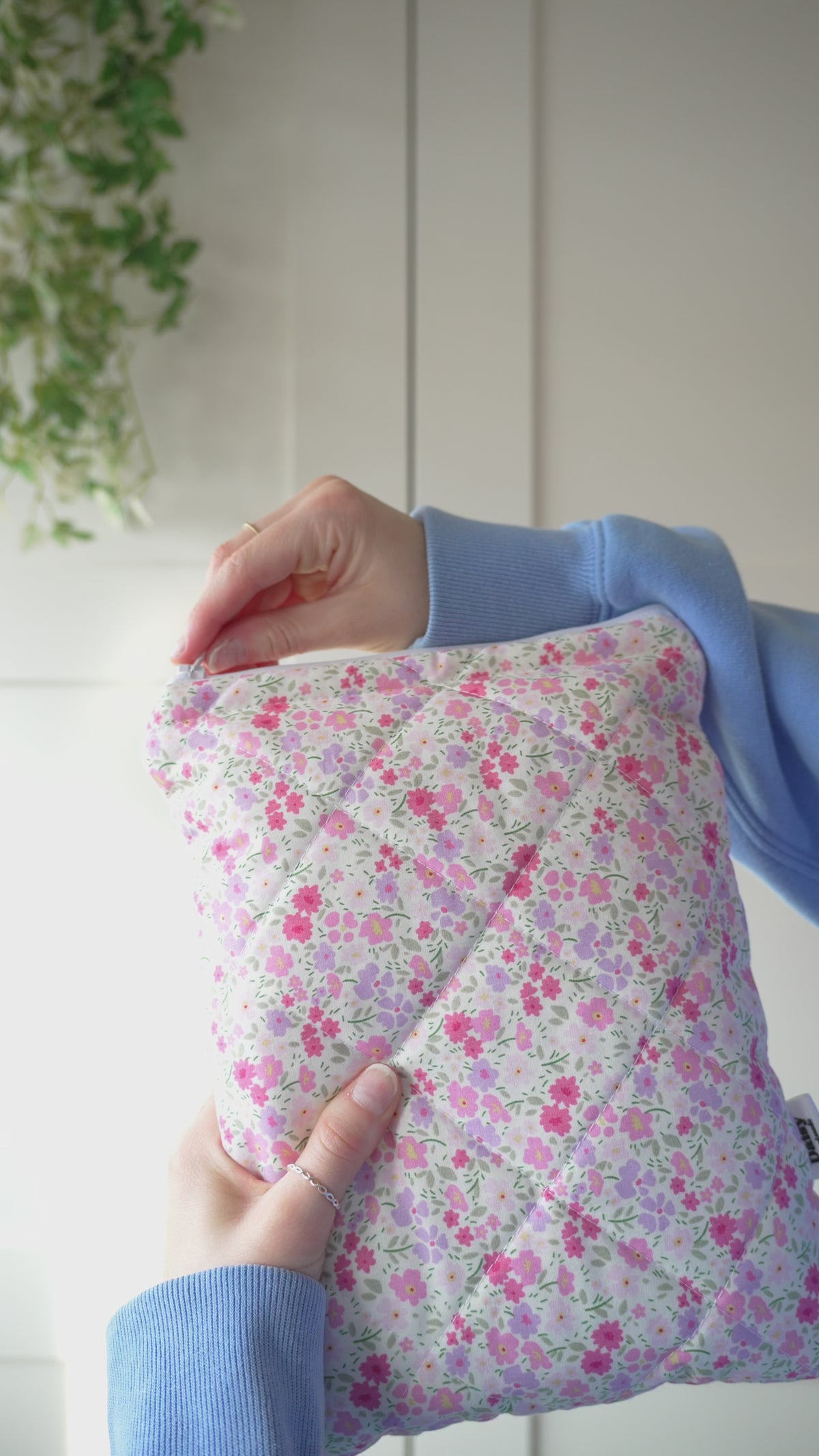 Quilted pink and purple floral book sleeve