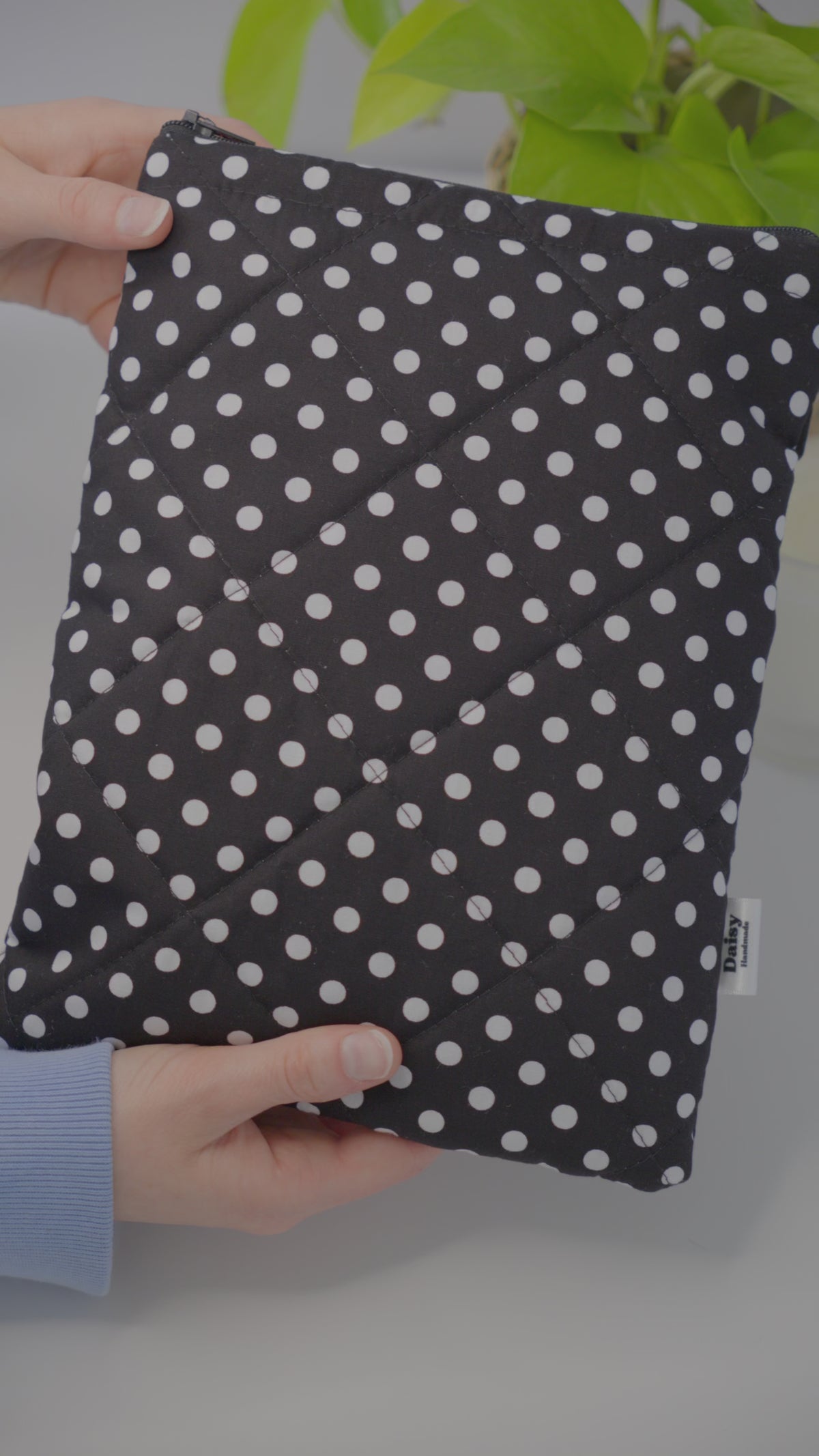 Quilted black polka dot book sleeve