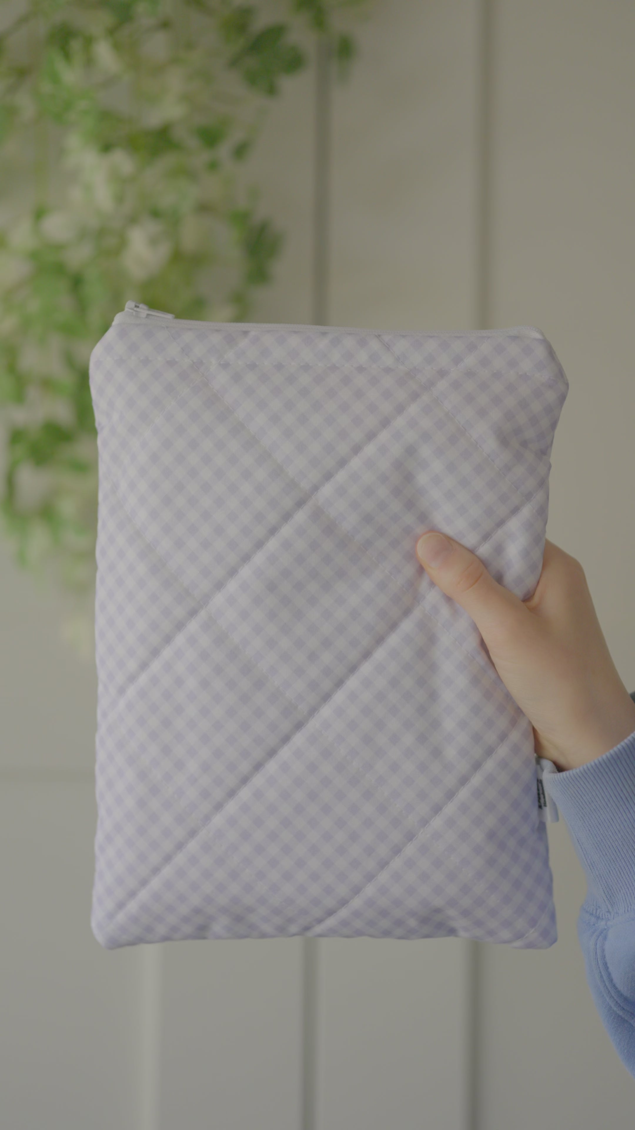 Quilted purple diagonal gingham book sleeve