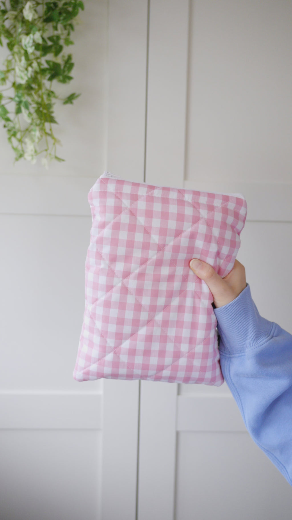 Quilted pink gingham book sleeve