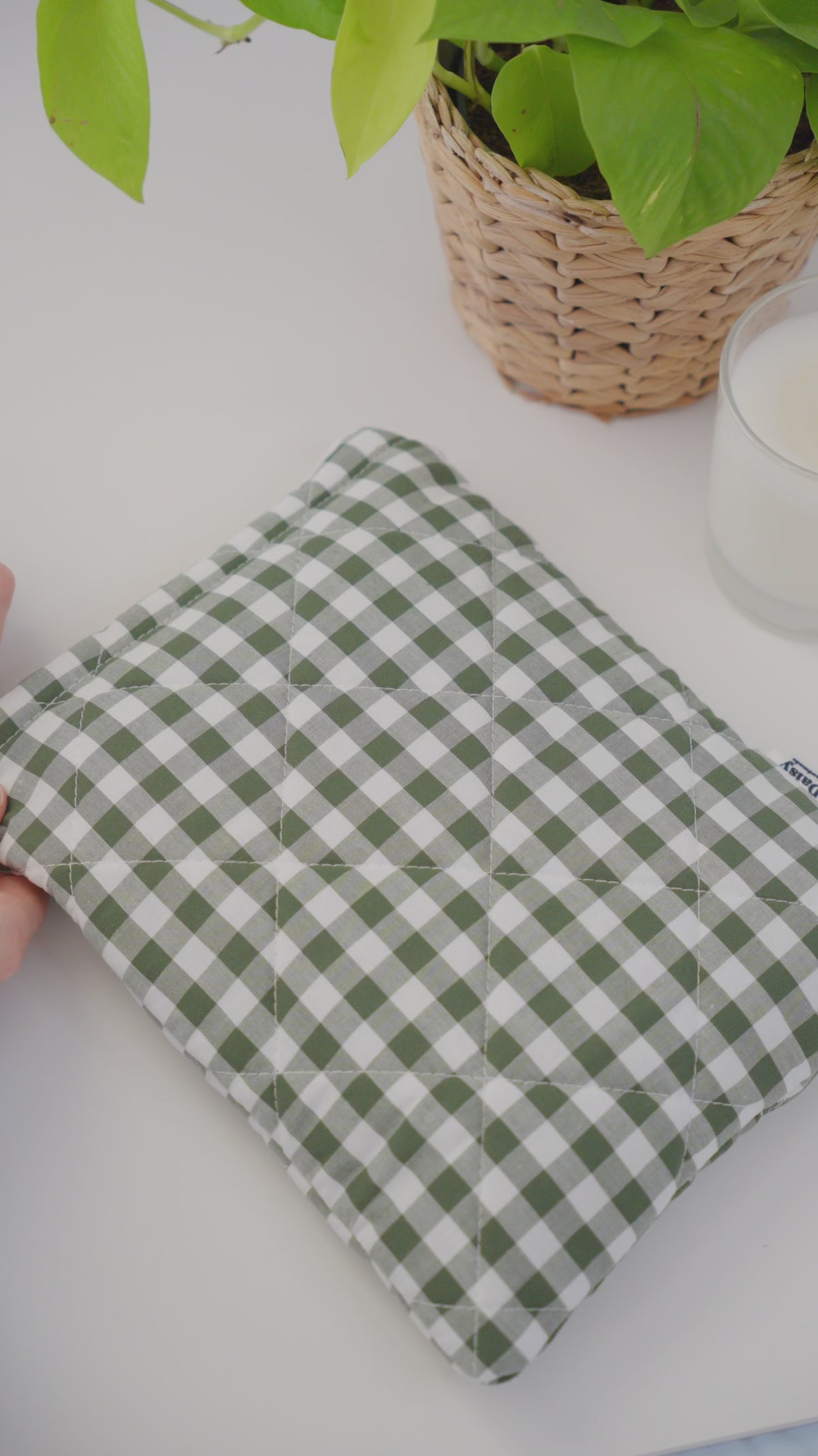 Quilted Forest green gingham book sleeve