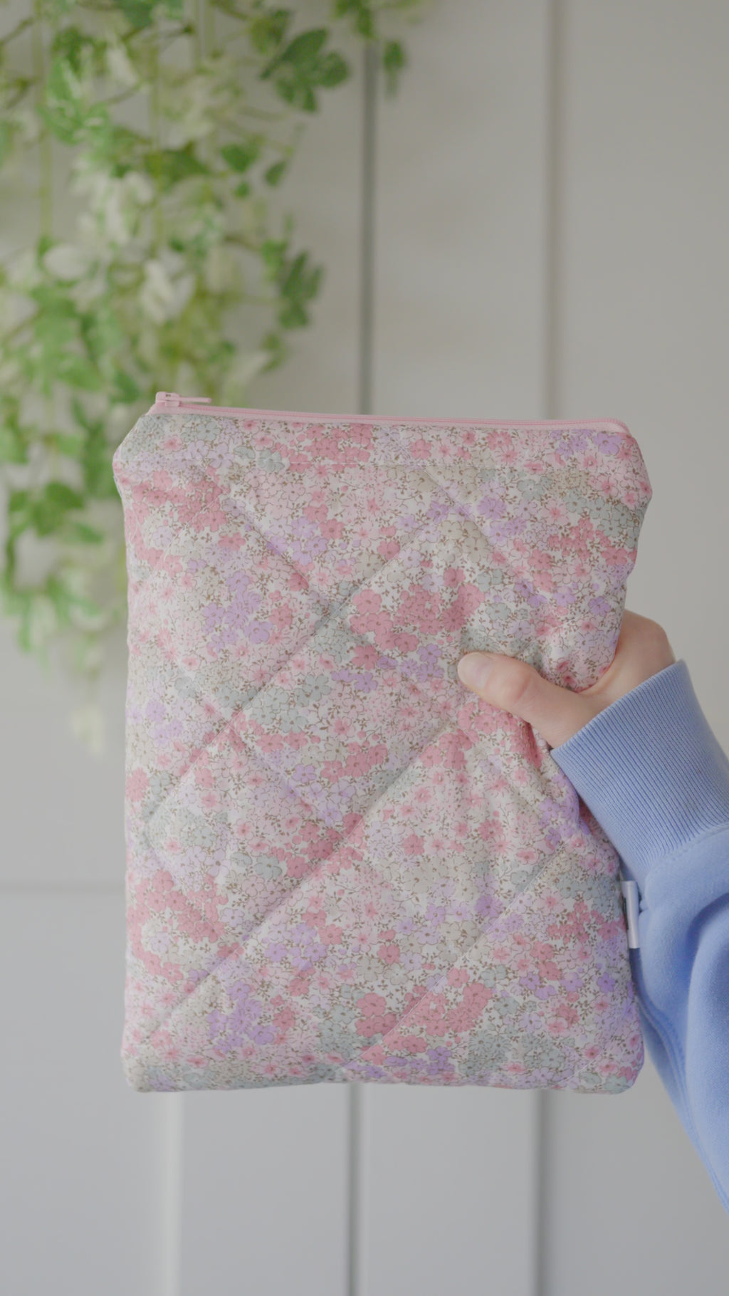 Quilted pink and teal floral book sleeve