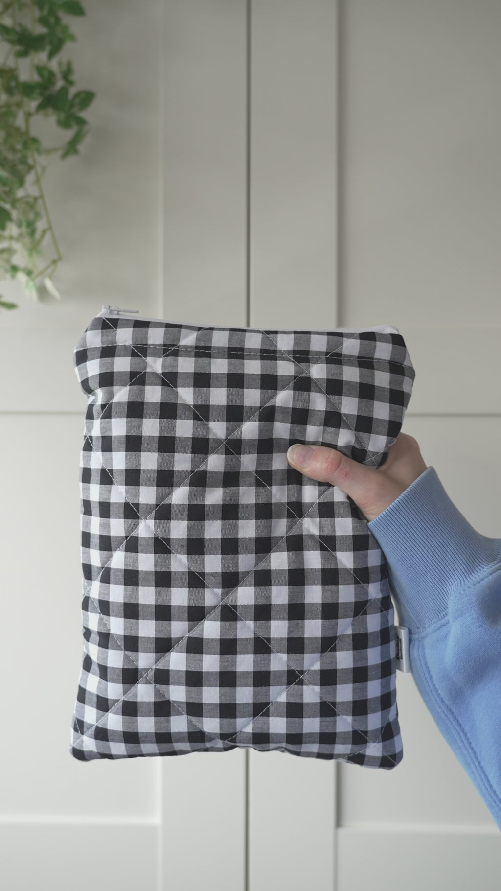 Quilted black gingham book sleeve