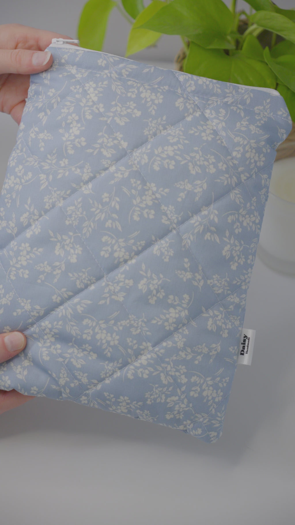 Quilted vintage blue floral book sleeve
