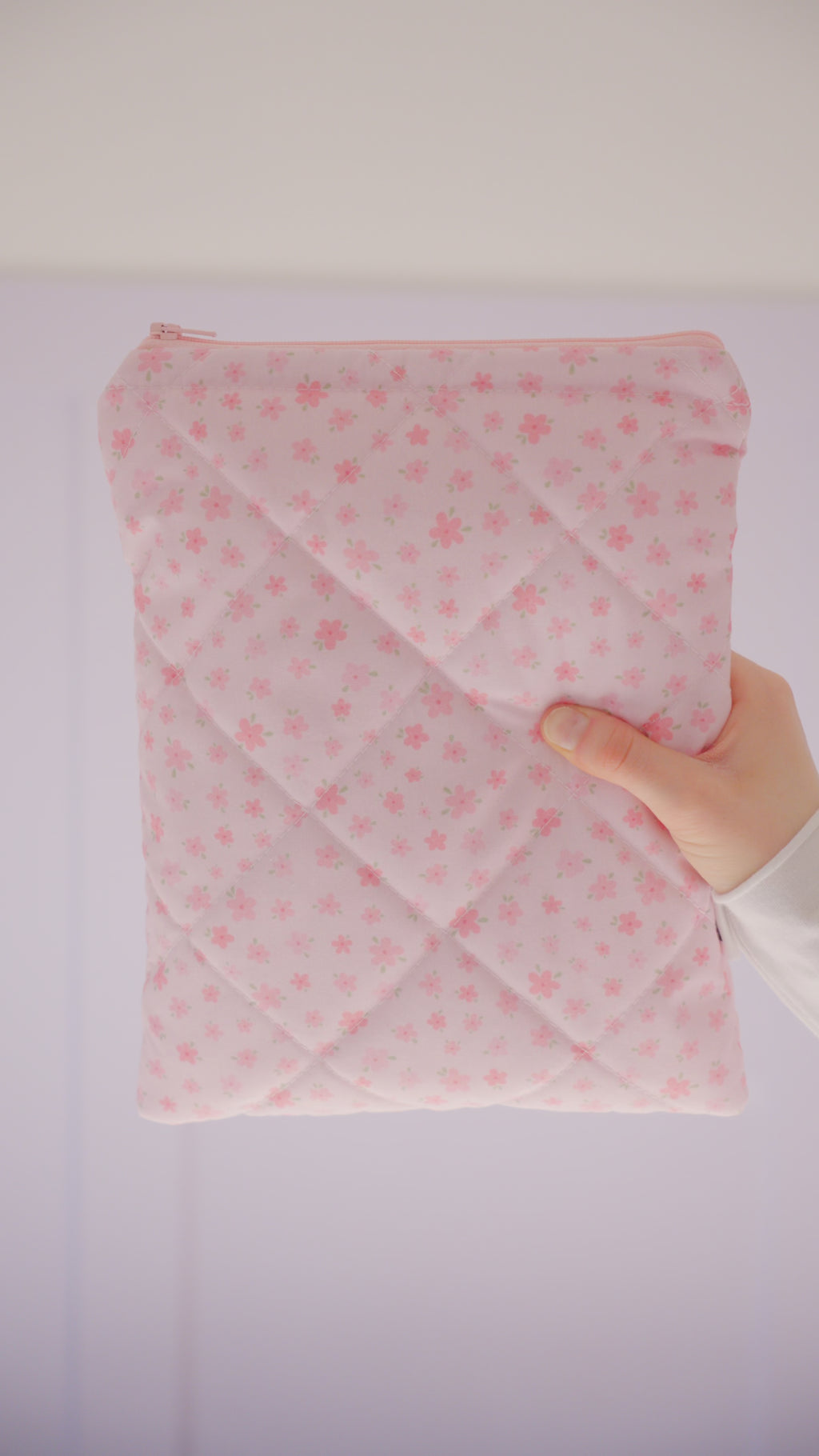 Quilted pink floral book sleeve
