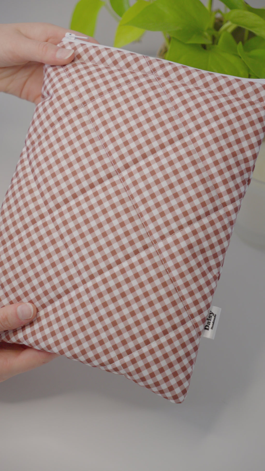 Quilted brown diagonal gingham book sleeve