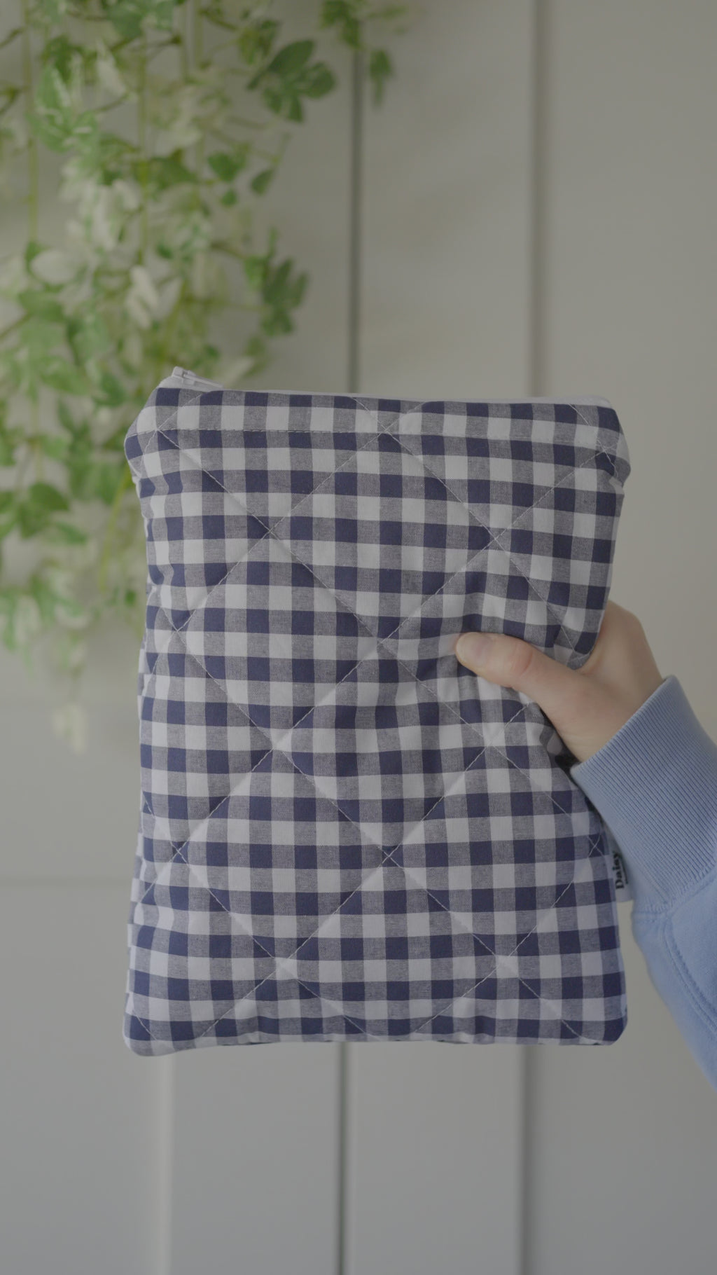 Quilted navy blue gingham book sleeve